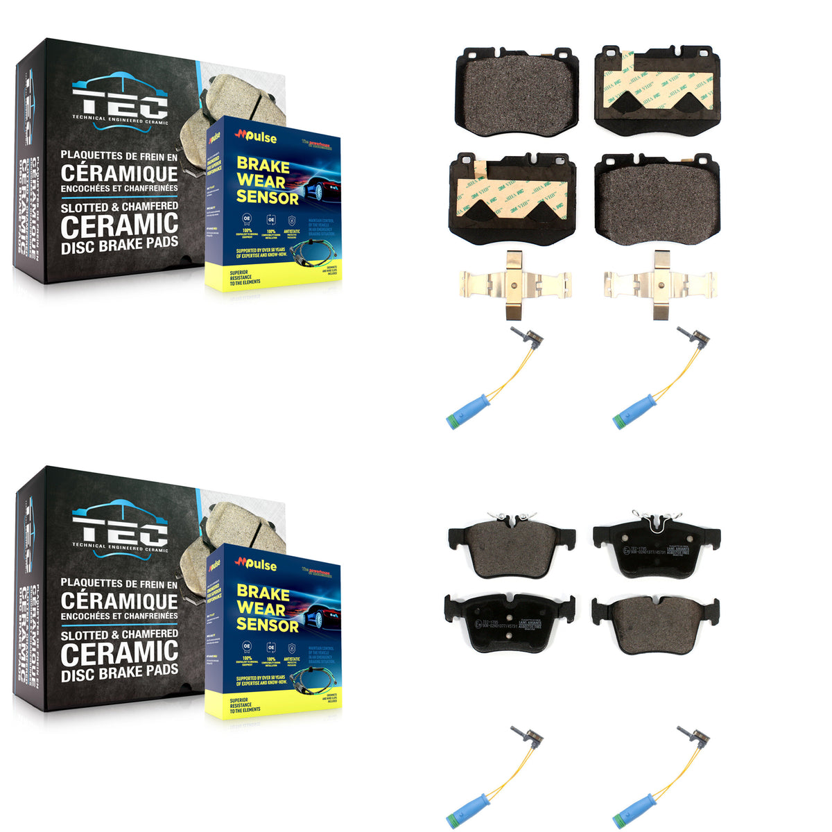 Front Rear Ceramic Disc Brake Pads And Wear Sensors Kit For Mercedes-Benz C300 C400 C350e KTW-100674