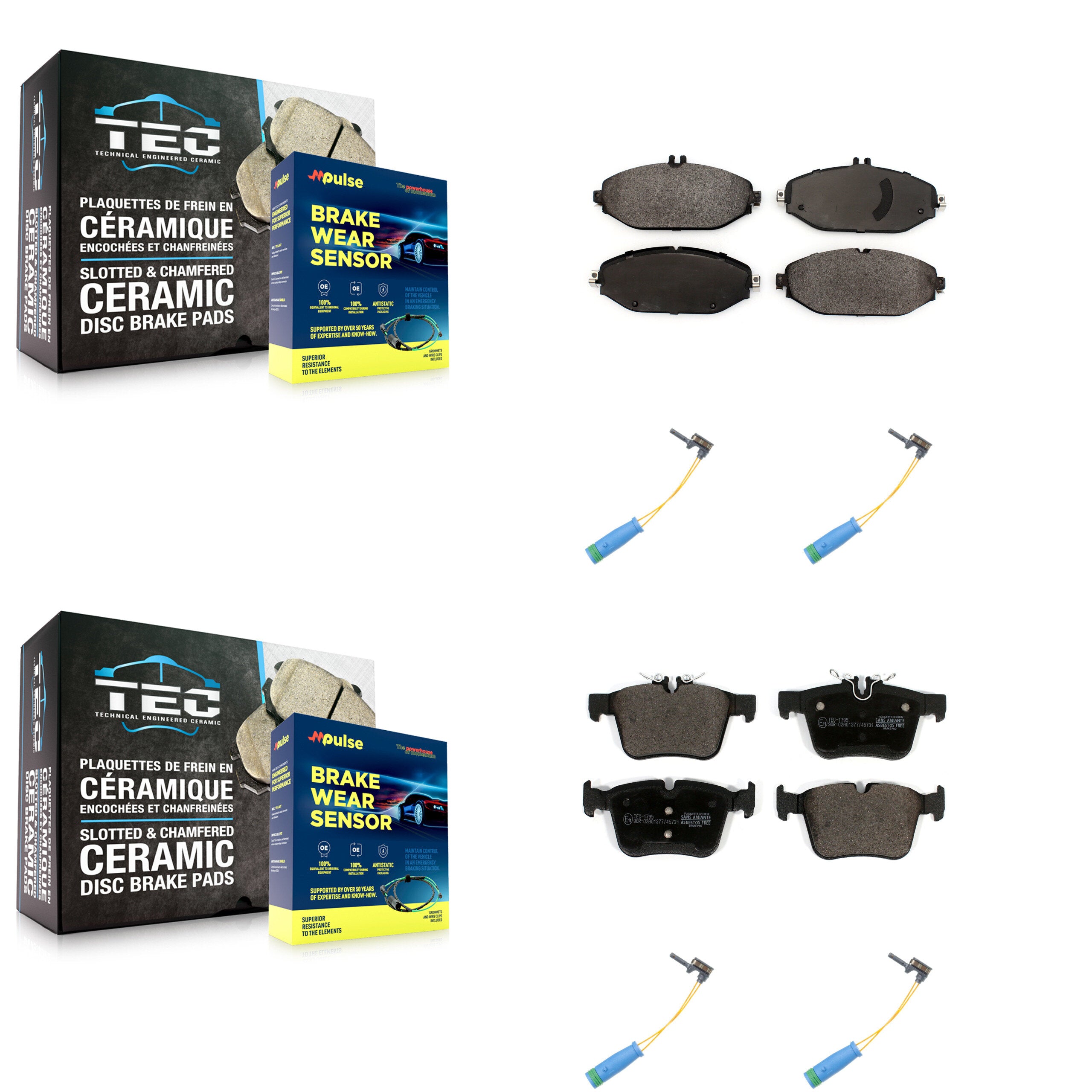 Front Rear Ceramic Brake Pad Wear Sensor Kit For Mercedes-Benz C300 Without Sport Package KTW-100675
