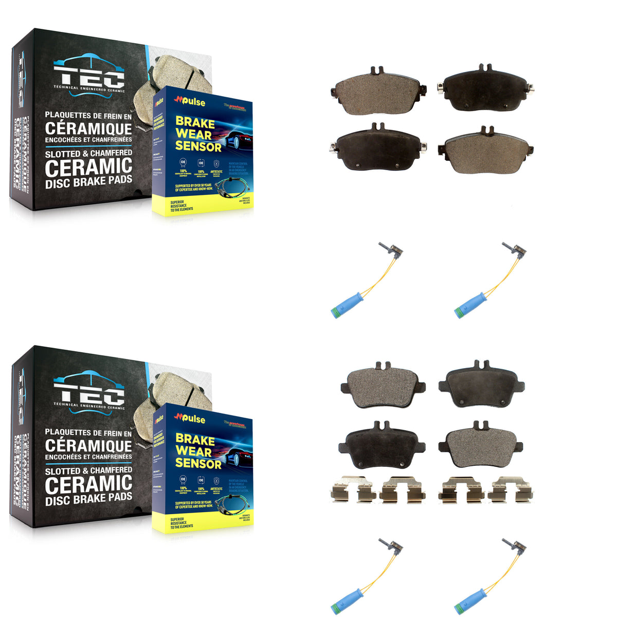 Front Rear Ceramic Disc Brake Pads & Wear Sensor Kit For Mercedes-Benz CLA250 GLA250 2.0L KTW-100676