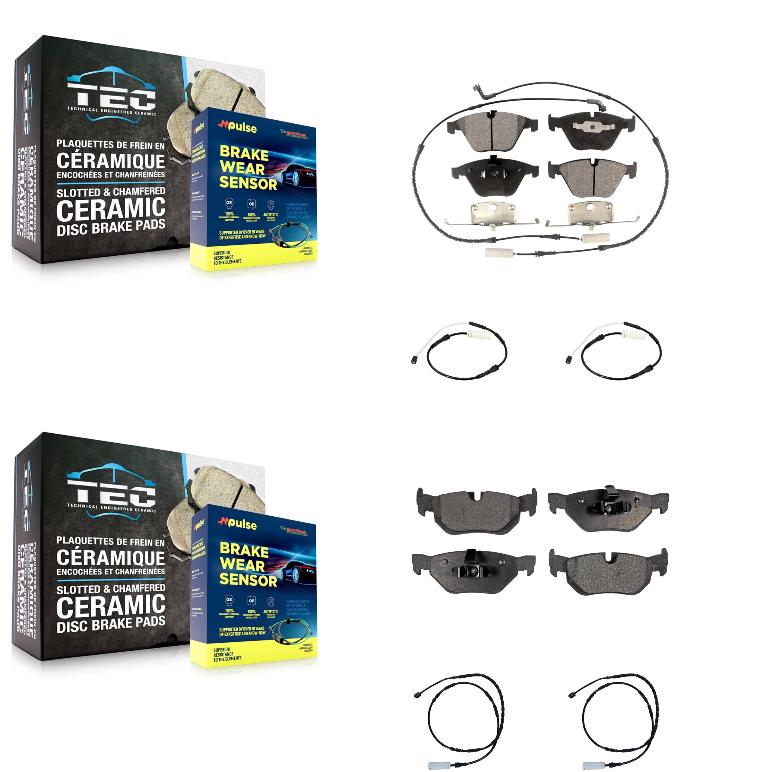 Front Rear Ceramic Disc Brake Pads And Extra Wear Sensors Kit For BMW 328i xDrive KTW-100688