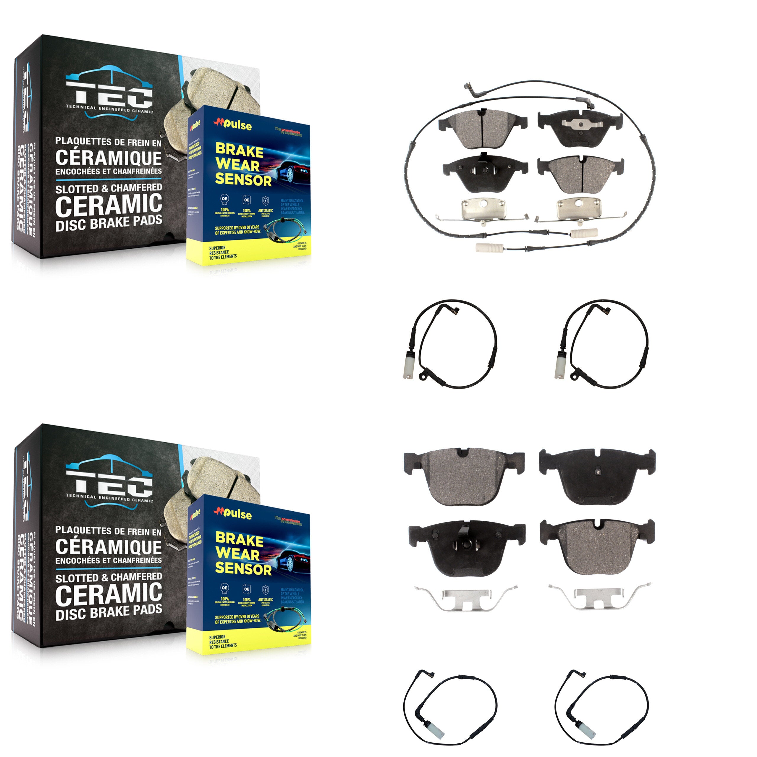 Front Rear Ceramic Disc Brake Pads And Extra Wear Sensors Kit For BMW 550i 545i 645Ci KTW-100690