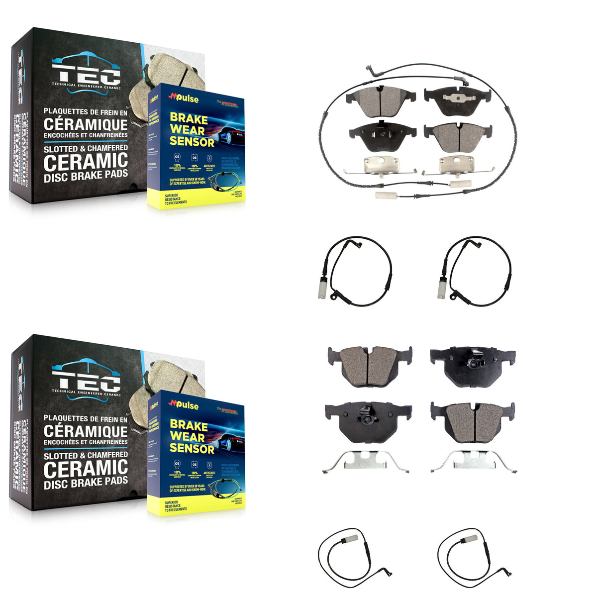 Front Rear Ceramic Brake Pads & Extra Wear Sensor Kit For BMW 535i xDrive Wagon with 3.0L KTW-100692