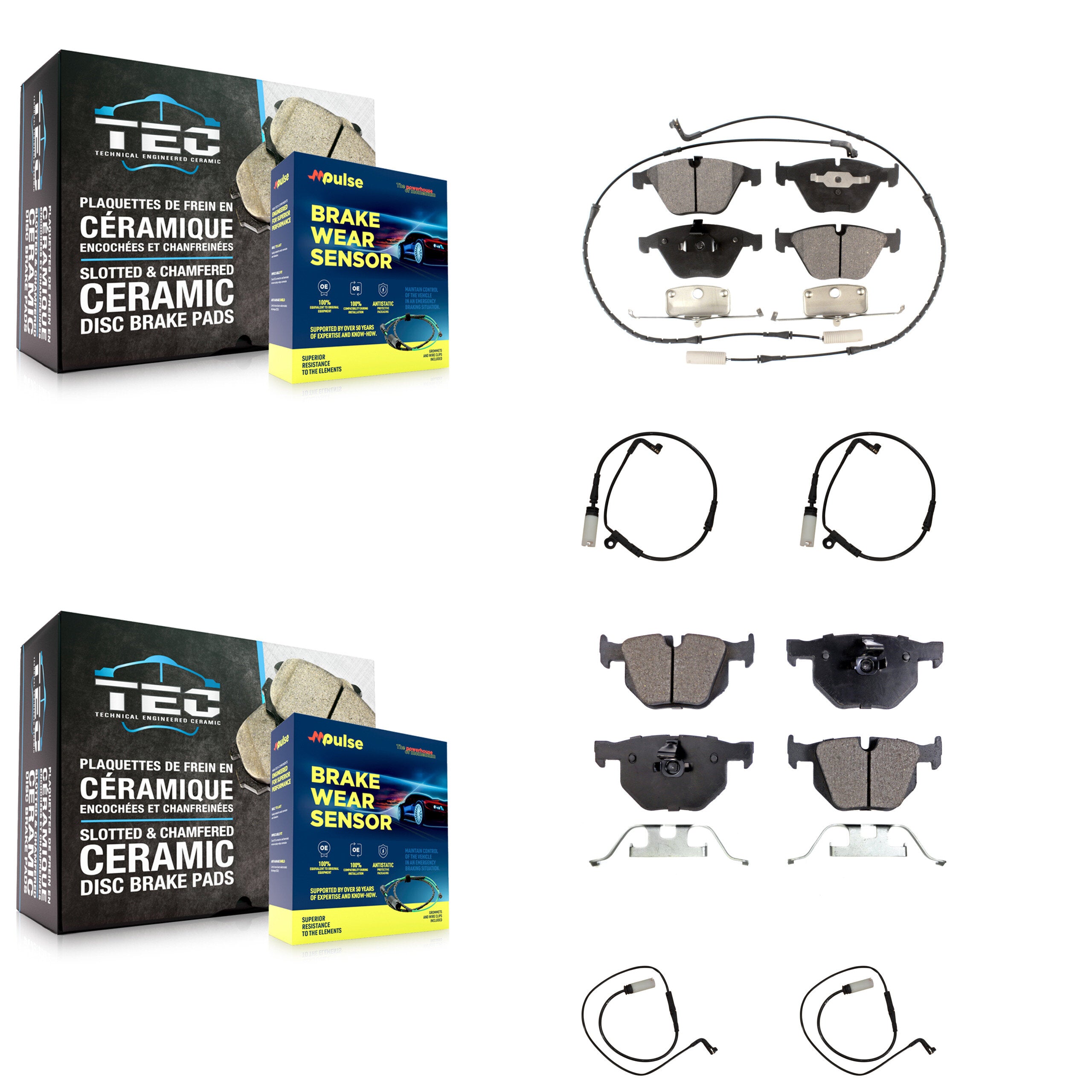 Front Rear Ceramic Brake Pads & Extra Wear Sensor Kit For BMW 535i xDrive Wagon with 3.0L KTW-100692