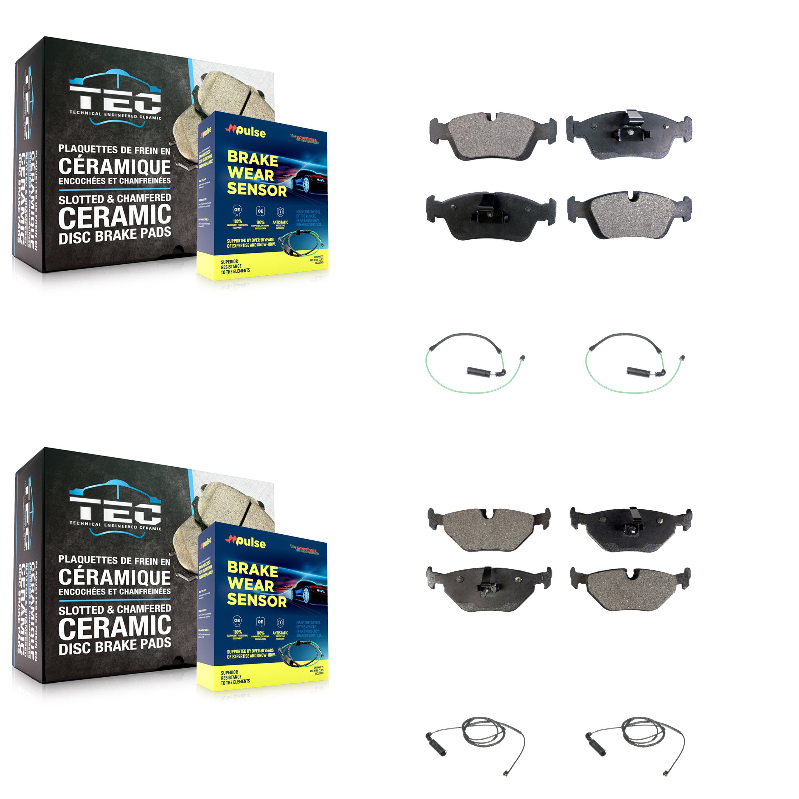 Front Rear Ceramic Disc Brake Pads And Wear Sensors Kit For 2001-2005 BMW 325xi 2.5L KTW-100698