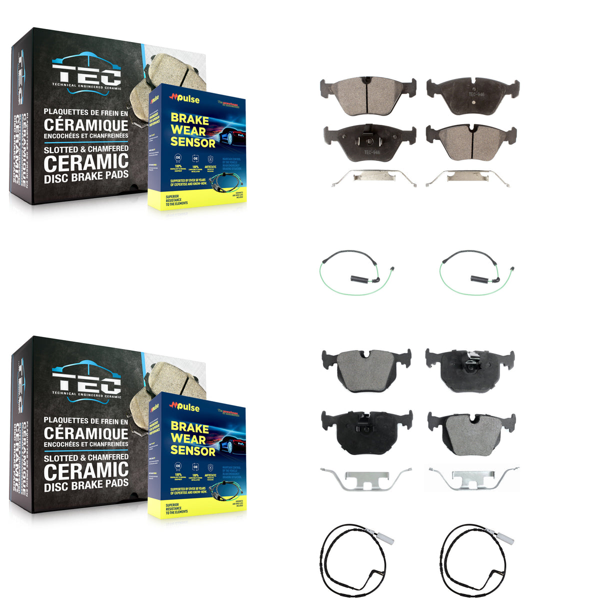 Front Rear Ceramic Disc Brake Pads And Wear Sensors Kit For 2005 BMW 330xi 3.0L KTW-100700