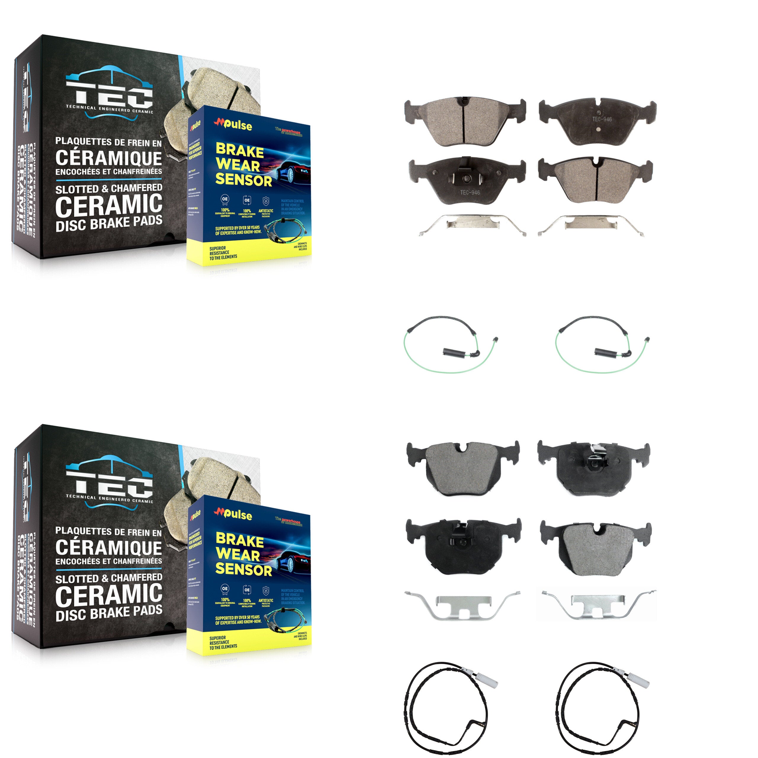Front Rear Ceramic Disc Brake Pads And Wear Sensors Kit For 2005 BMW 330xi 3.0L KTW-100700
