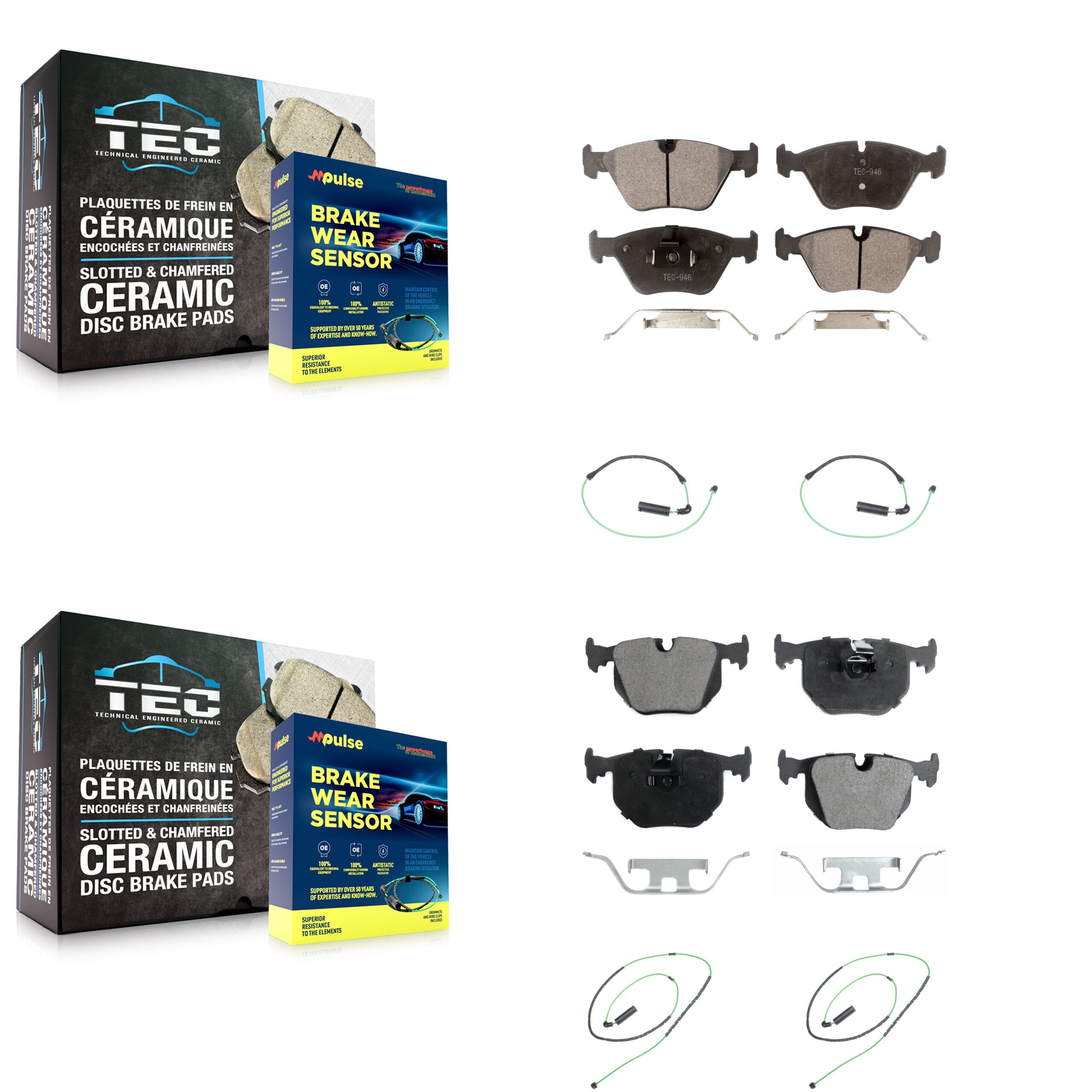 Front Rear Ceramic Disc Brake Pads And Wear Sensors Kit For 2005-2006 BMW M3 3.2L KTW-100701