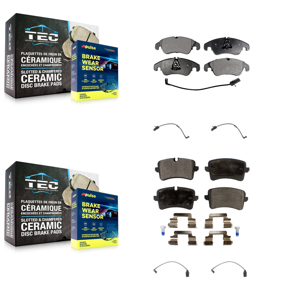 Front Rear Ceramic Disc Brake Pads And Extra Wear Sensors Kit For Audi A7 Quattro A6 KTW-100703