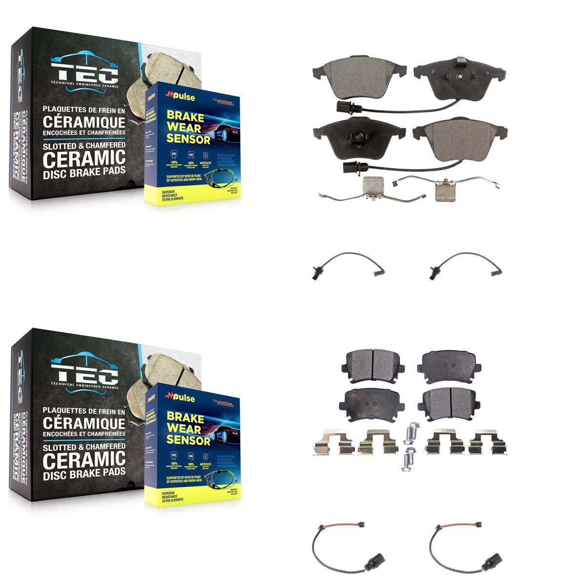 Front Rear Ceramic Disc Brake Pads And Extra Wear Sensors Kit For 2011 Audi A6 KTW-100709