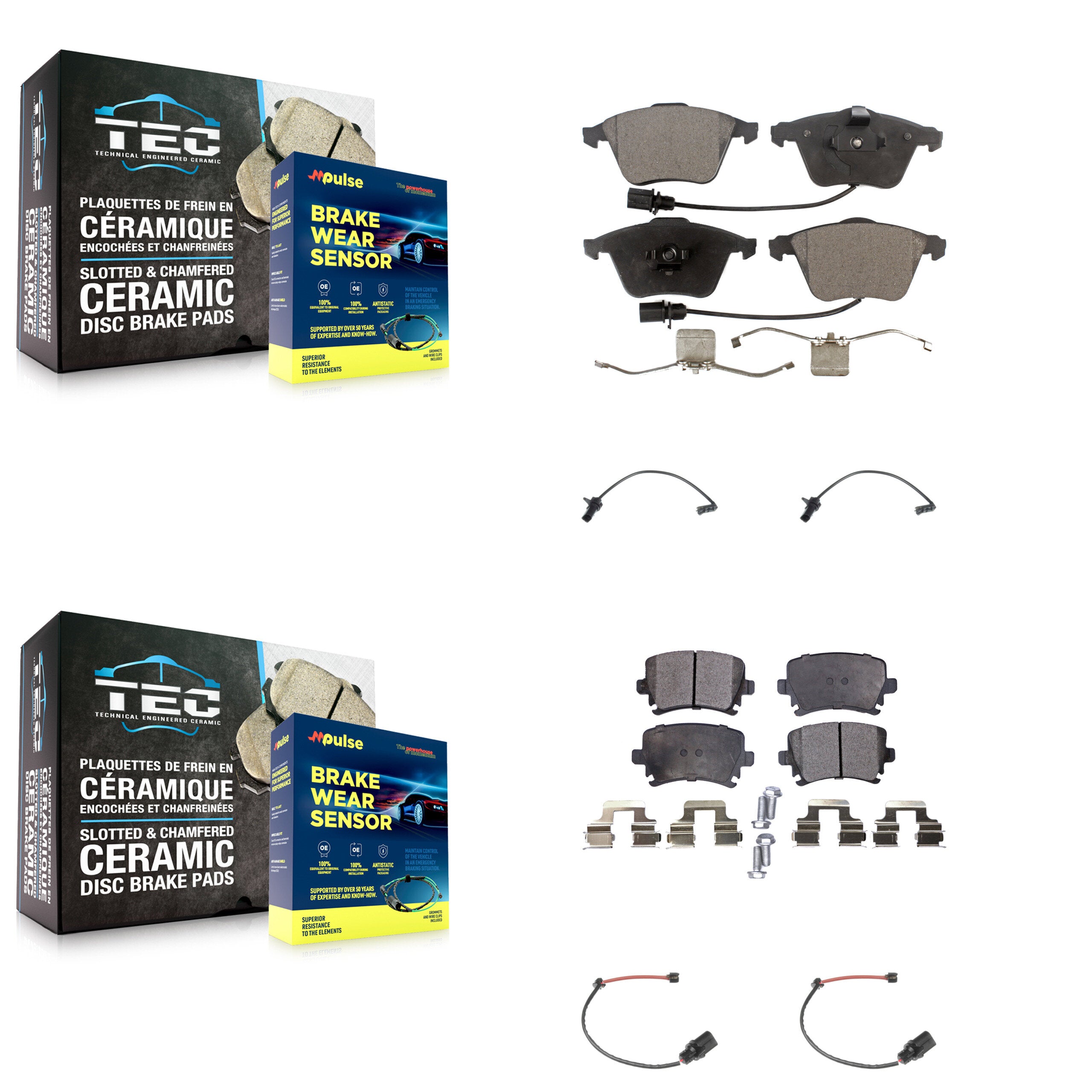 Front Rear Ceramic Disc Brake Pads And Extra Wear Sensors Kit For 2011 Audi A6 KTW-100709