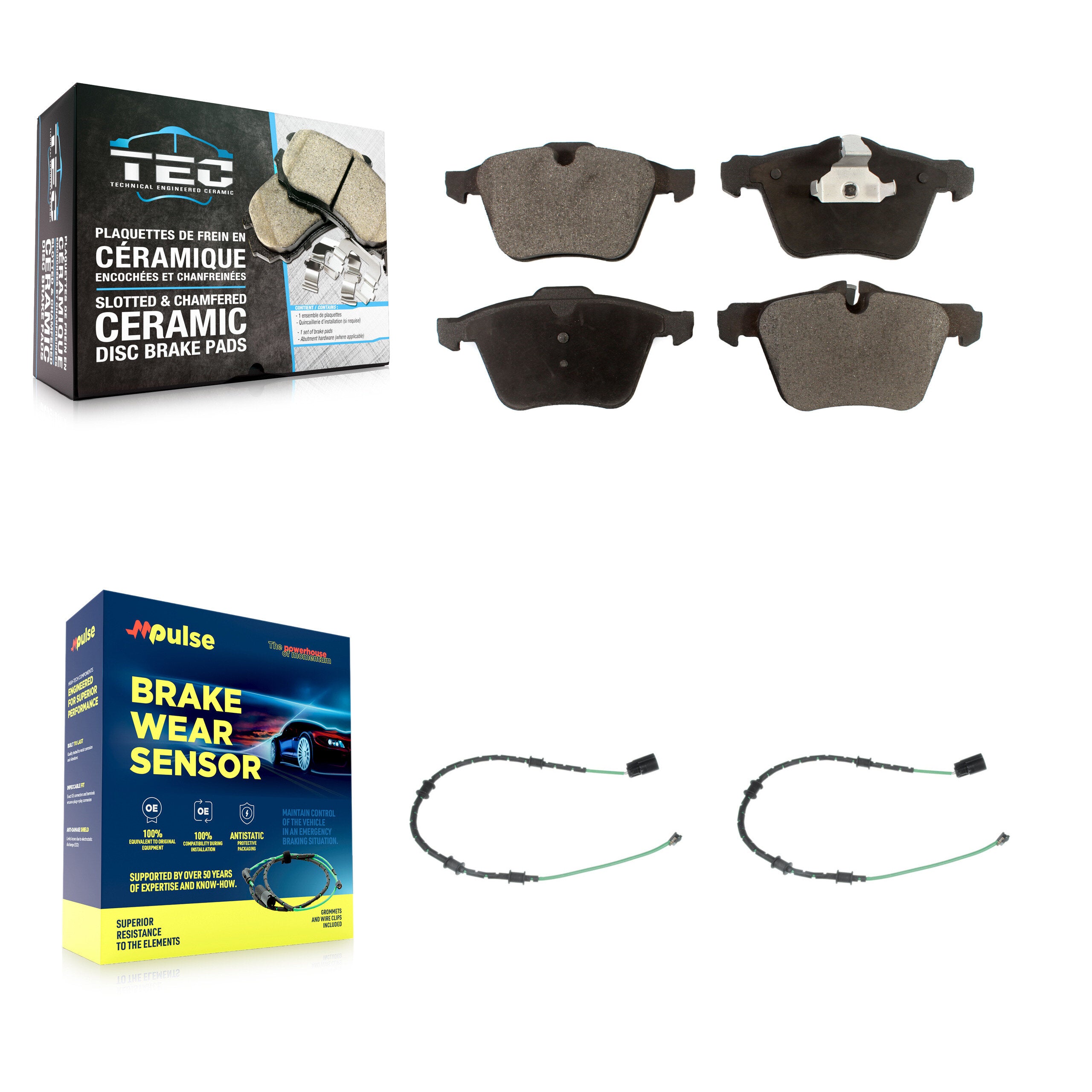 Front Ceramic Brake Pad & Wear Sensor Kit For 13-15 Jaguar XF 3.0L with 356mm Rotor KTW-100886