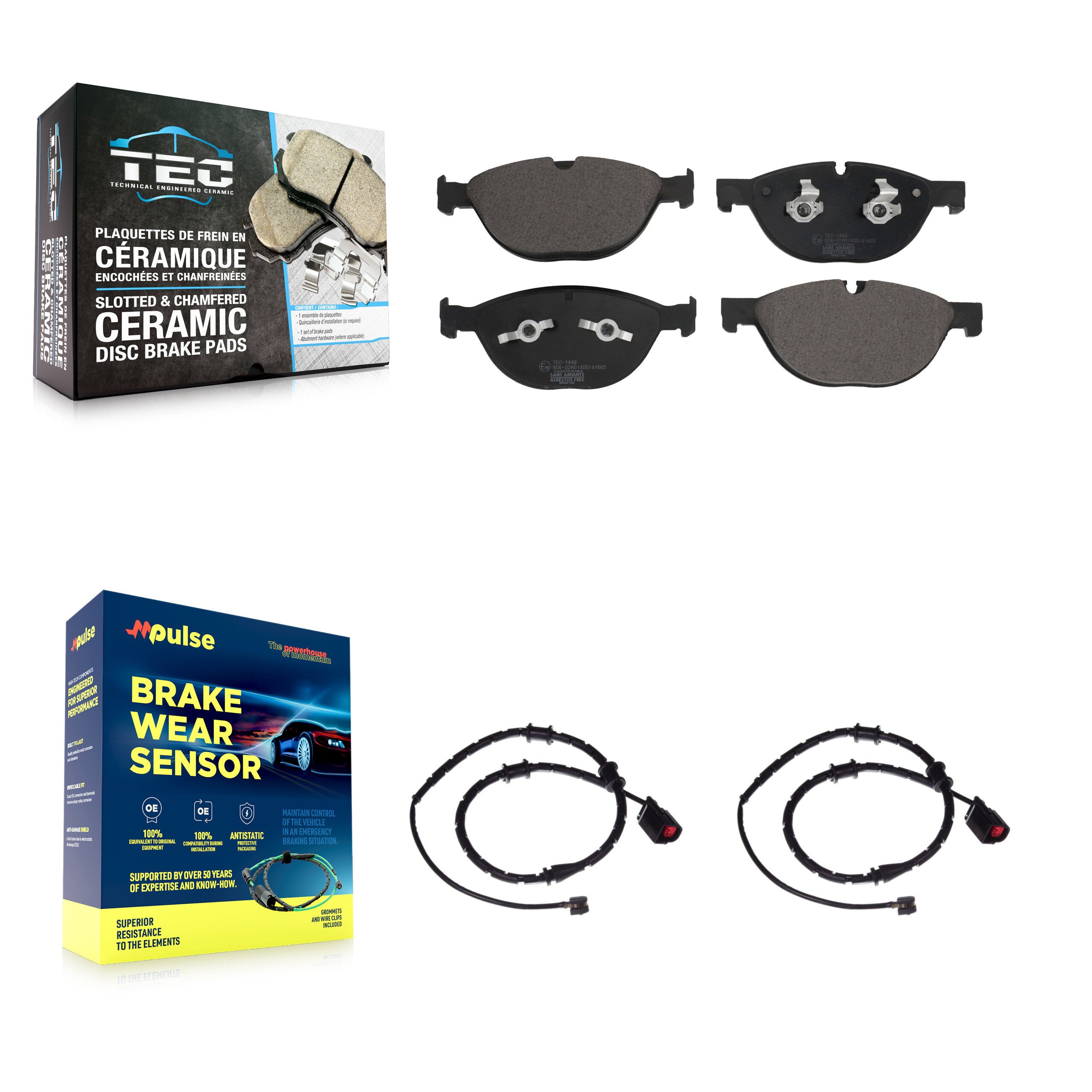 Front Ceramic Brake Pad Wear Sensor Kit For 2019 Jaguar XJ AWD with 5.0L Disc rear brakes KTW-100892