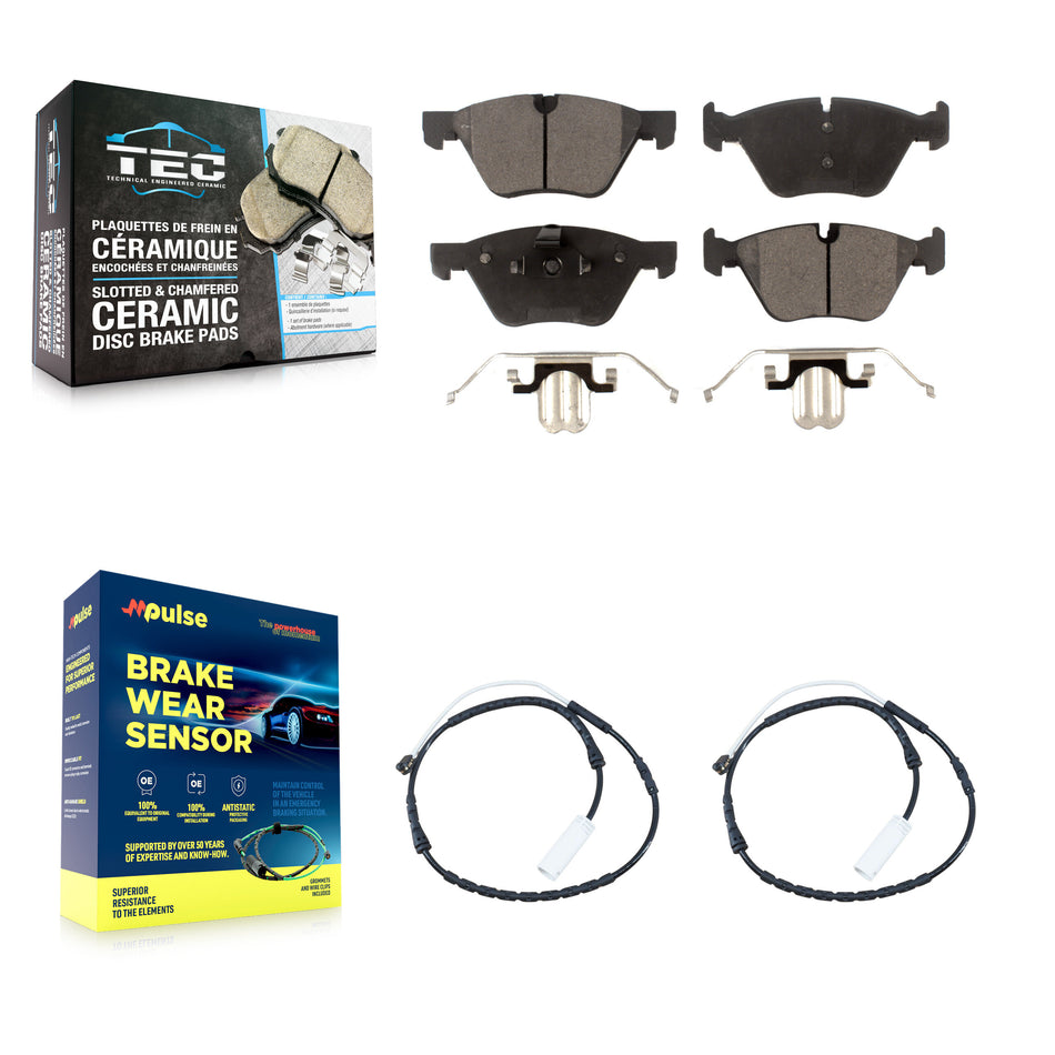 Front Ceramic Disc Brake Pads And Wear Sensors Kit For 2012 BMW X1 xDrive28i KTW-100935
