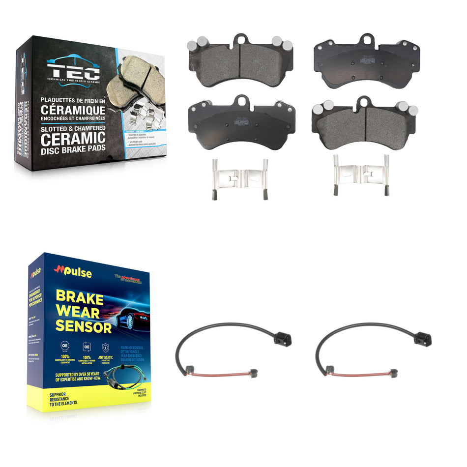 Front Ceramic Disc Brake Pads And Wear Sensors Kit For Porsche Cayenne KTW-100937