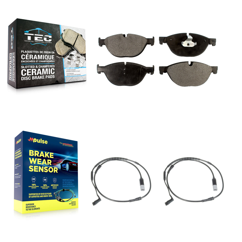 Front Ceramic Disc Brake Pads And Wear Sensors Kit For 2009 BMW 750i 750Li KTW-100944