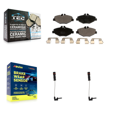 Front Ceramic Disc Brake Pads Wear Sensor Kit For 2003 Mercedes-Benz E320 Sedan with 3.2L KTW-100960