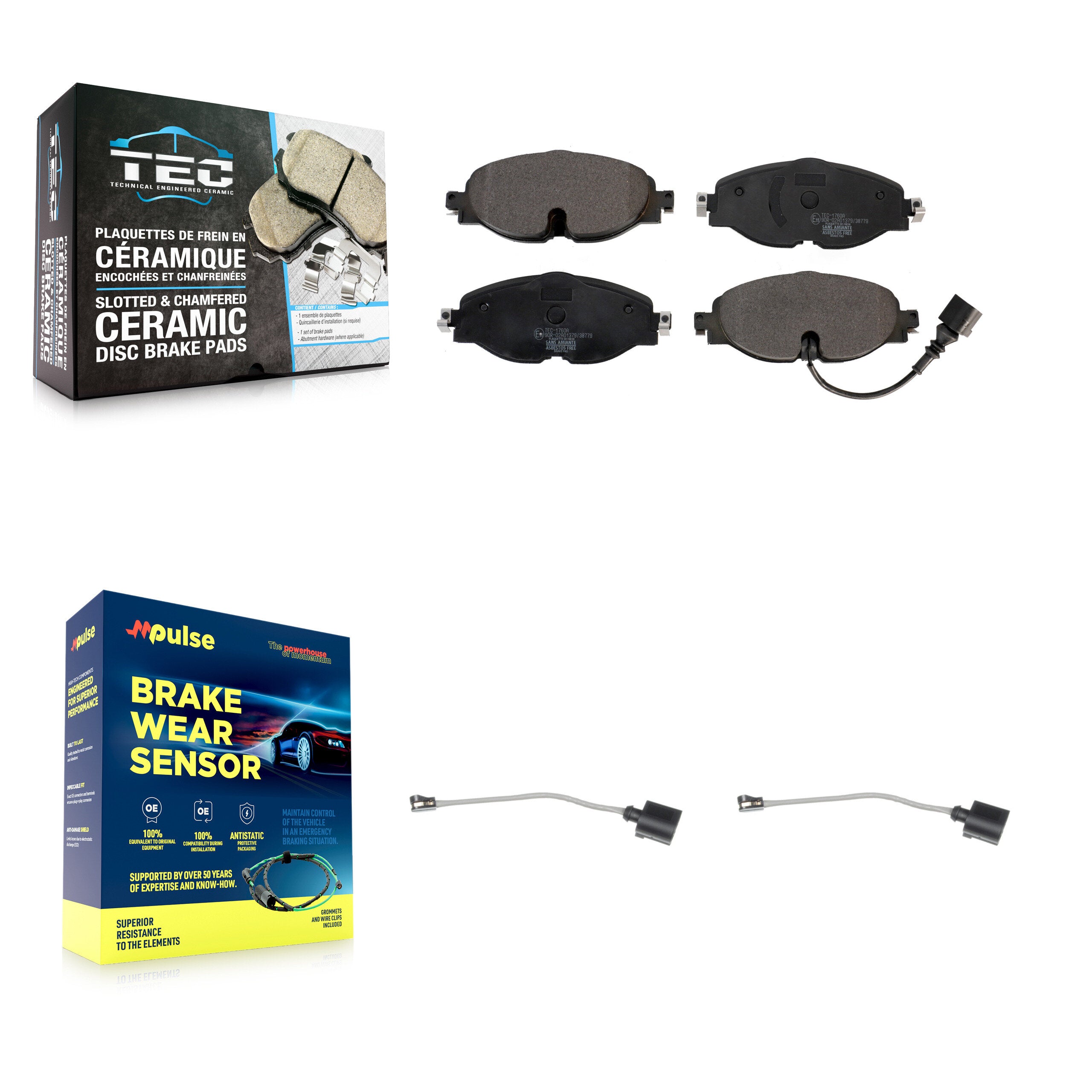 Front Ceramic Brake Pad & Extra Wear Sensor Kit For Volkswagen Jetta Golf SportWagen Taos KTW-100965