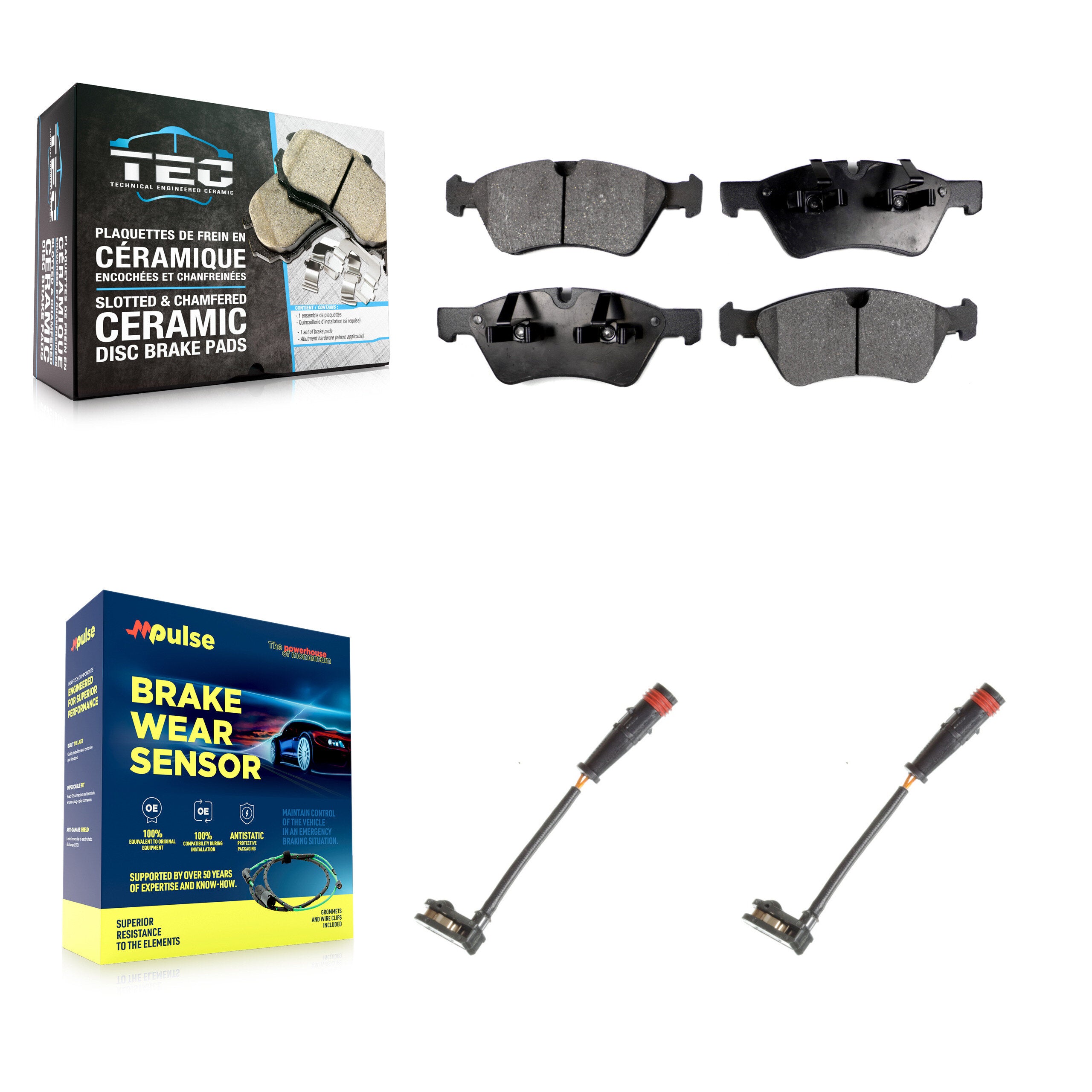 Front Ceramic Brake Pad Wear Sensor Kit For Mercedes-Benz ML350 R350 GL450 ML500 R500 G55 KTW-100979