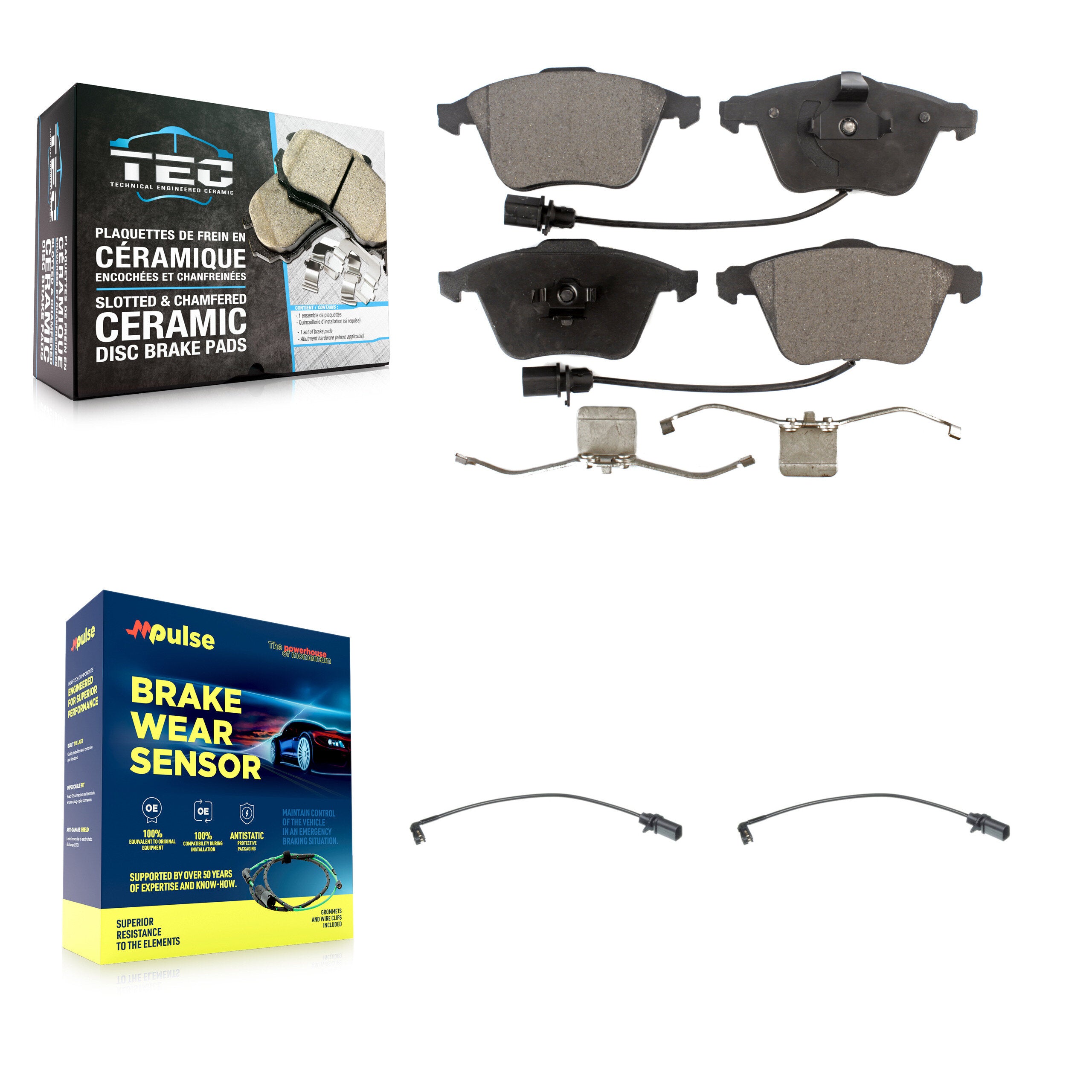 Front Ceramic Disc Brake Pads And Extra Wear Sensors Kit For 2008 Audi A4 Quattro S4 KTW-100982