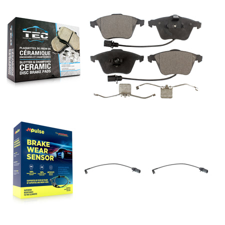 Front Ceramic Disc Brake Pads And Extra Wear Sensors Kit For 2008 Audi A4 Quattro S4 KTW-100982