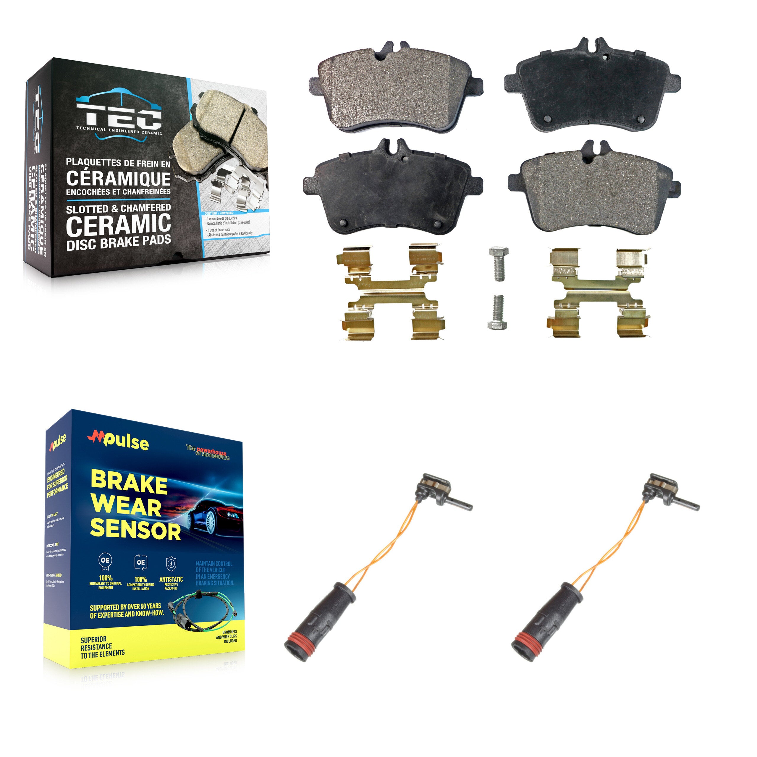 Front Ceramic Disc Brake Pads And Wear Sensors Kit For 2006-2011 Mercedes-Benz B200 2.0L KTW-101009
