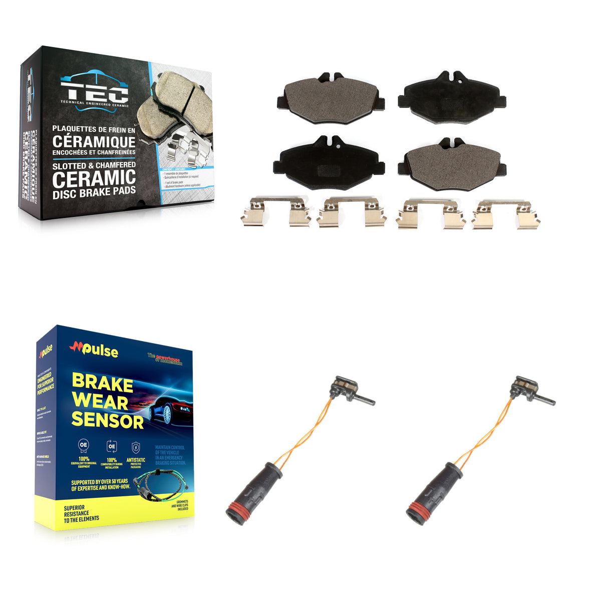 Front Ceramic Disc Brake Pads And Wear Sensors Kit For Mercedes-Benz E350 RWD KTW-101012