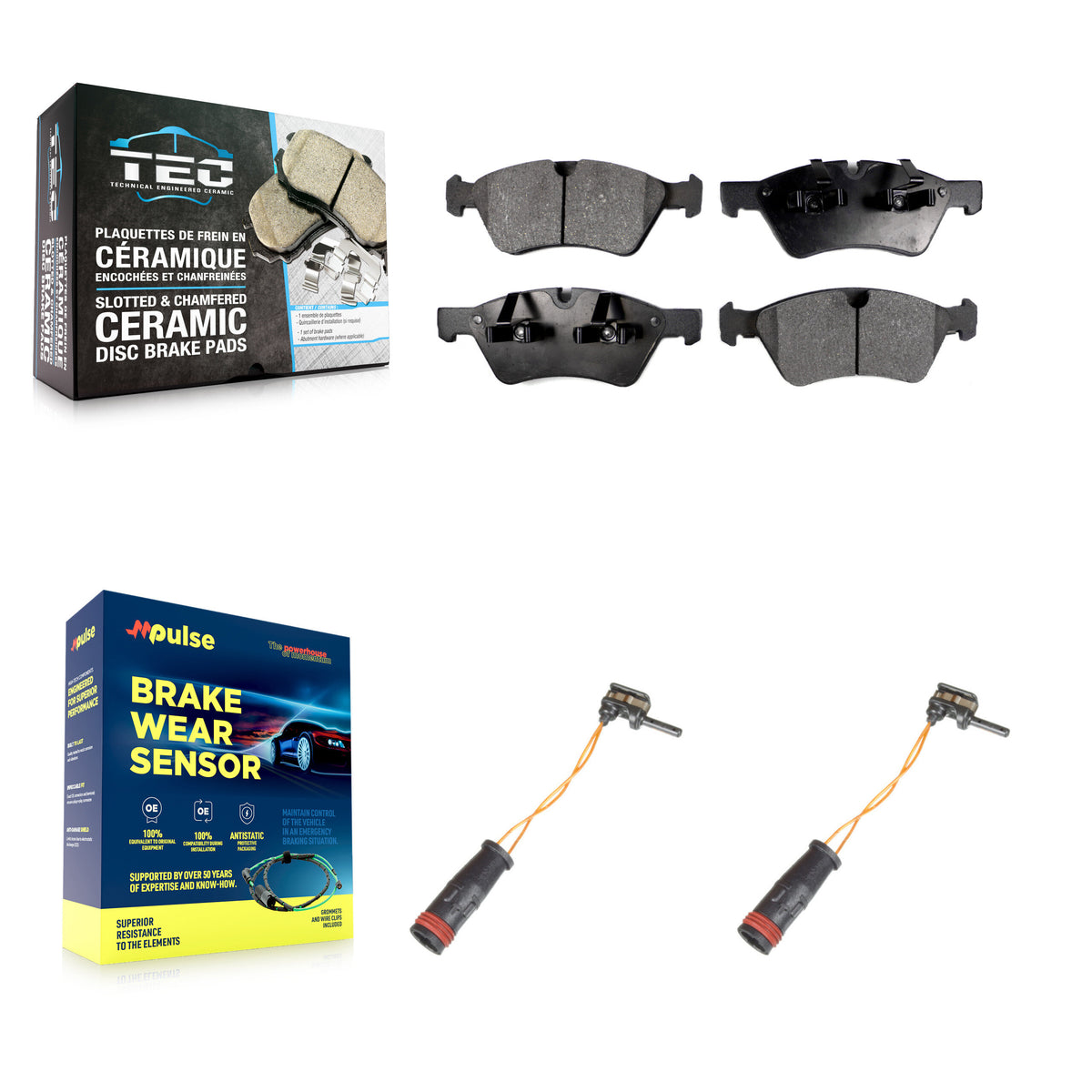 Front Ceramic Disc Brake Pads And Wear Sensors Kit For Mercedes-Benz E350 AWD KTW-101014