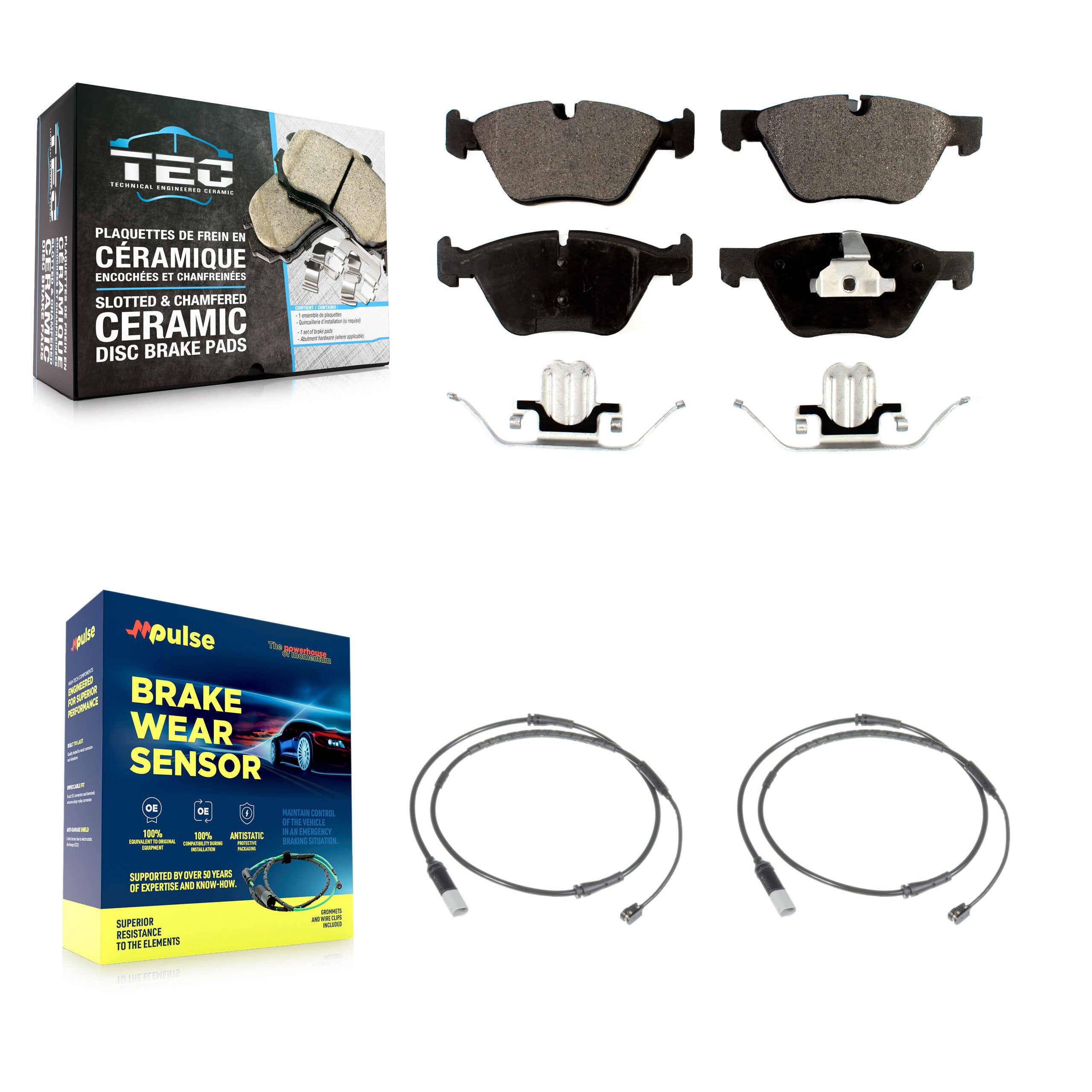 Front Ceramic Disc Brake Pads And Wear Sensors Kit For BMW 528i KTW-101027