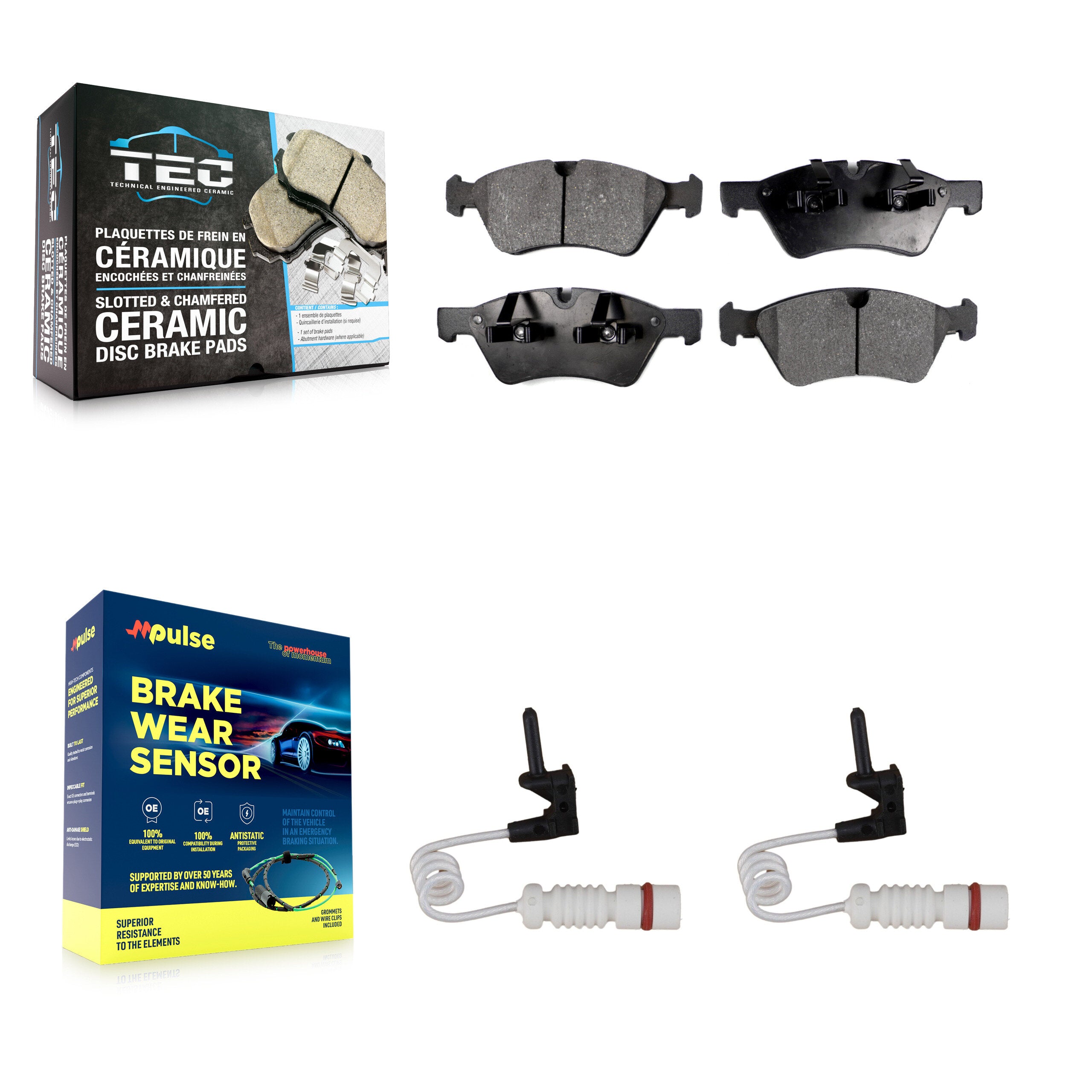 Front Ceramic Disc Brake Pad And Wear Sensor Kit For 2008 Mercedes-Benz G55 AMG 5.0L 5.5L KTW-101036