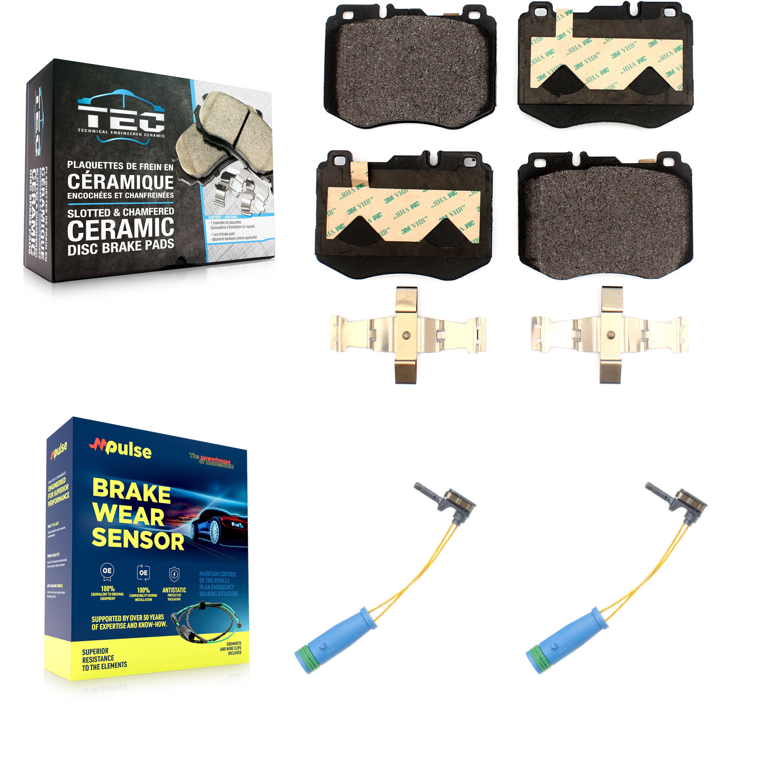 Front Ceramic Disc Brake Pad Wear Sensor Kit For Mercedes-Benz C300 GLC300 E300 C400 E350 KTW-101059