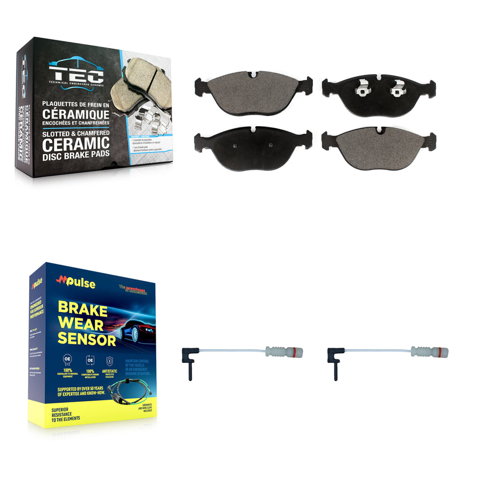 Front Ceramic Brake Pads Wear Sensor Kit For 2005-2006 Chrysler Crossfire SRT-6 with 3.2L KTW-101075