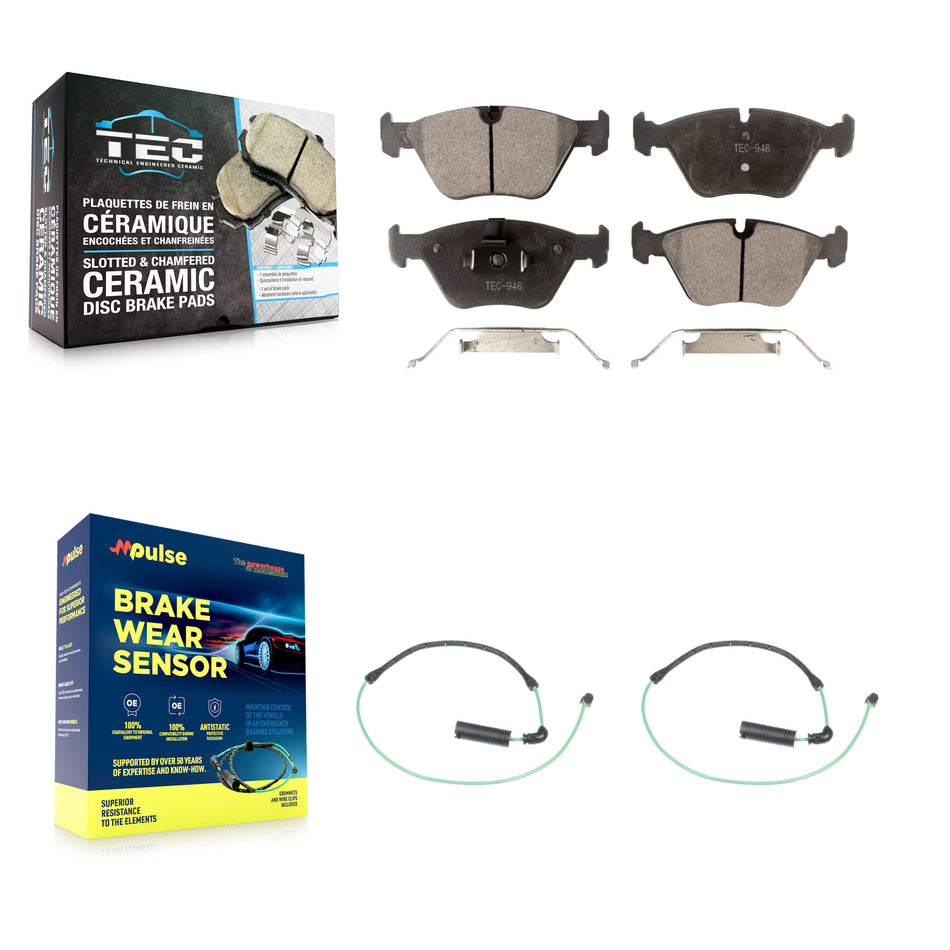 Front Ceramic Disc Brake Pads And Wear Sensors Kit For BMW 330Ci 330i 330xi M3 KTW-101079