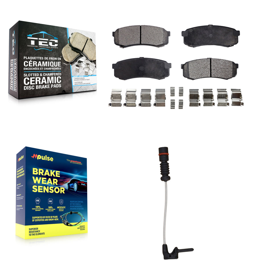 Rear Ceramic Disc Brake Pads And Wear Sensors Kit For 2000 Mercedes-Benz C43 AMG 4.3L KTW-101150