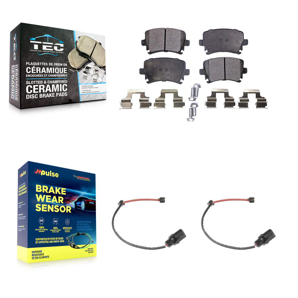 Rear Ceramic Disc Brake Pads And Wear Sensors Kit For 2011 Audi A6 KTW-101255