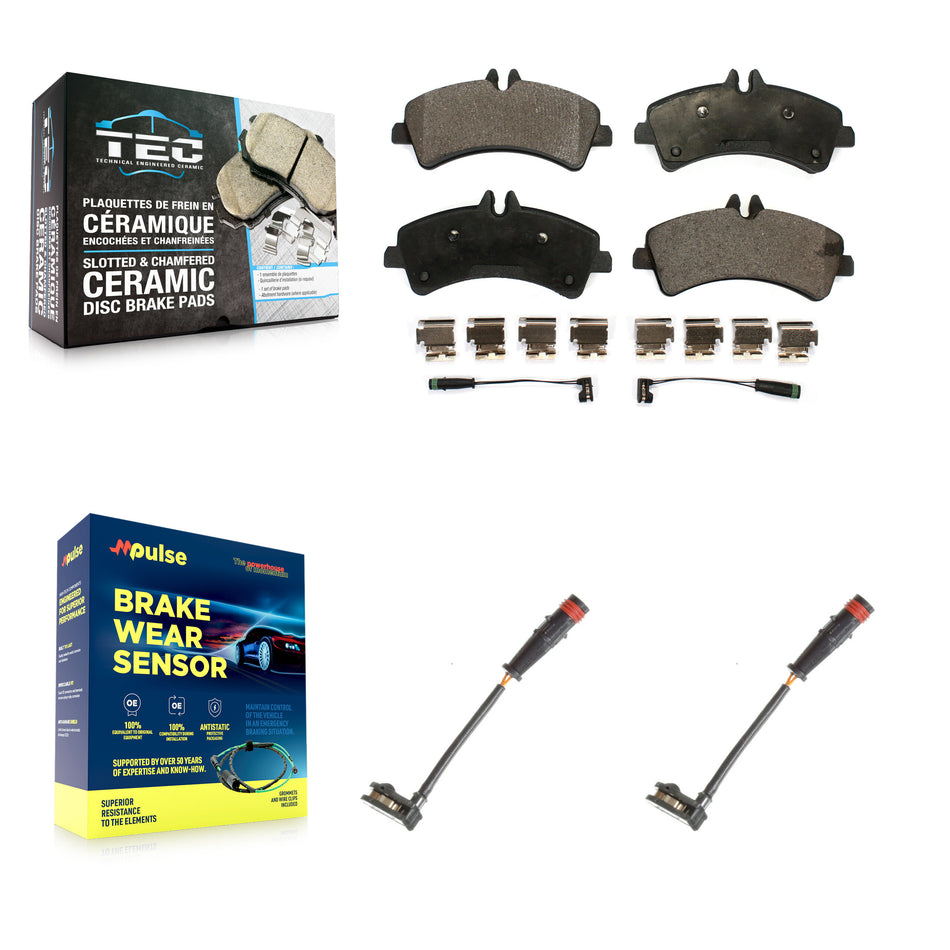 Rear Ceramic Disc Brake Pad & Extra Wear Sensor Kit For Sprinter 3500 Mercedes-Benz Dodge KTW-101298