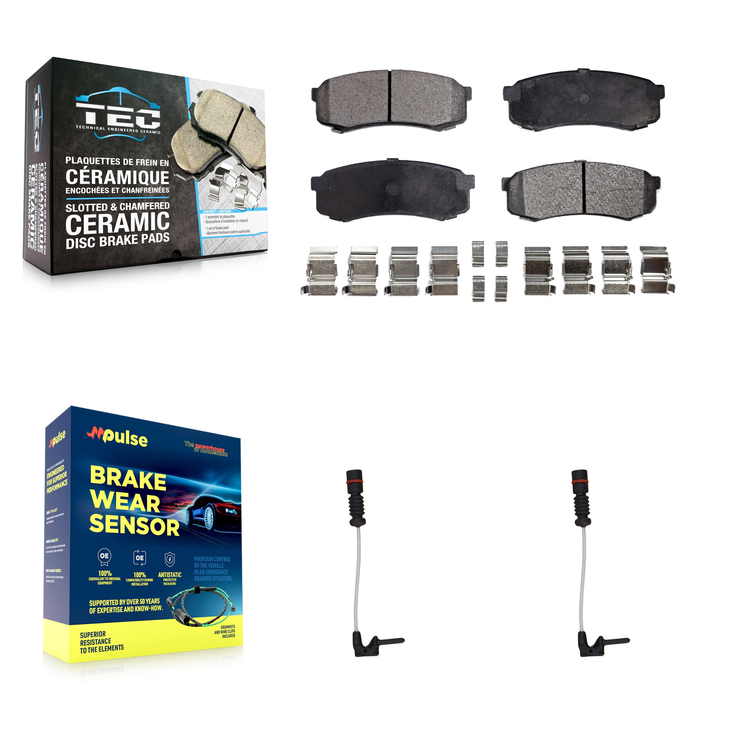 Rear Ceramic Disc Brake Pads And Wear Sensors Kit For 2000 Mercedes-Benz C43 AMG 4.3L KTW-101307
