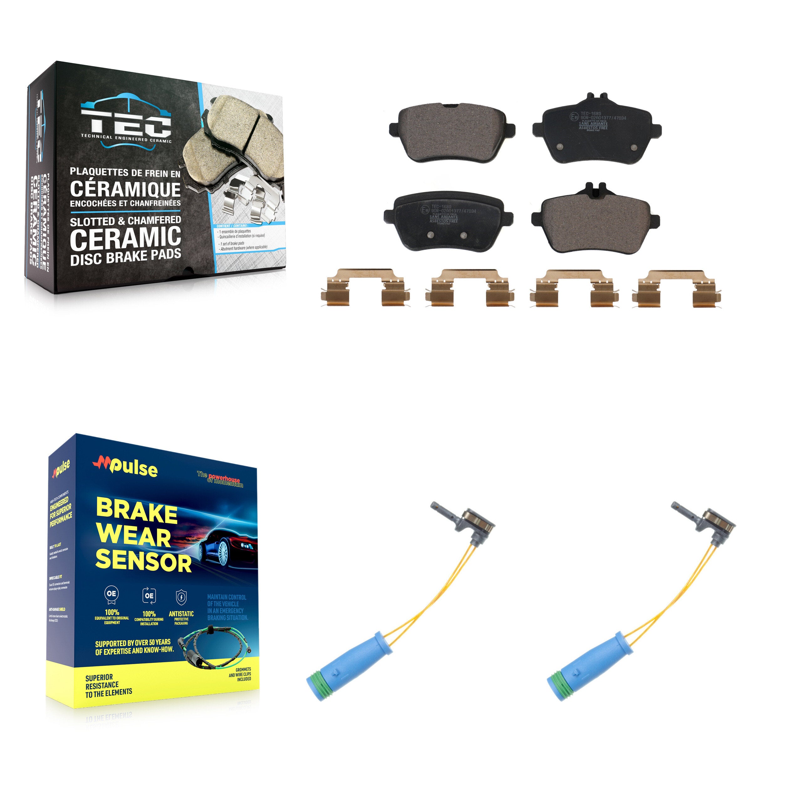 Rear Ceramic Disc Brake Pads And Wear Sensors Kit For 2015 Mercedes-Benz S400 3.0L KTW-101384