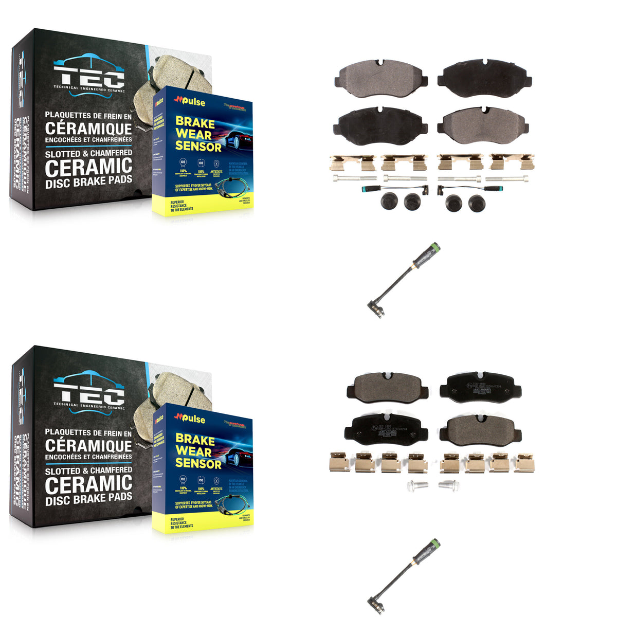 Front Rear Ceramic Disc Brake Pad And Extra Wear Sensor Kit For Mercedes-Benz Metris 2.0L KTW-101405