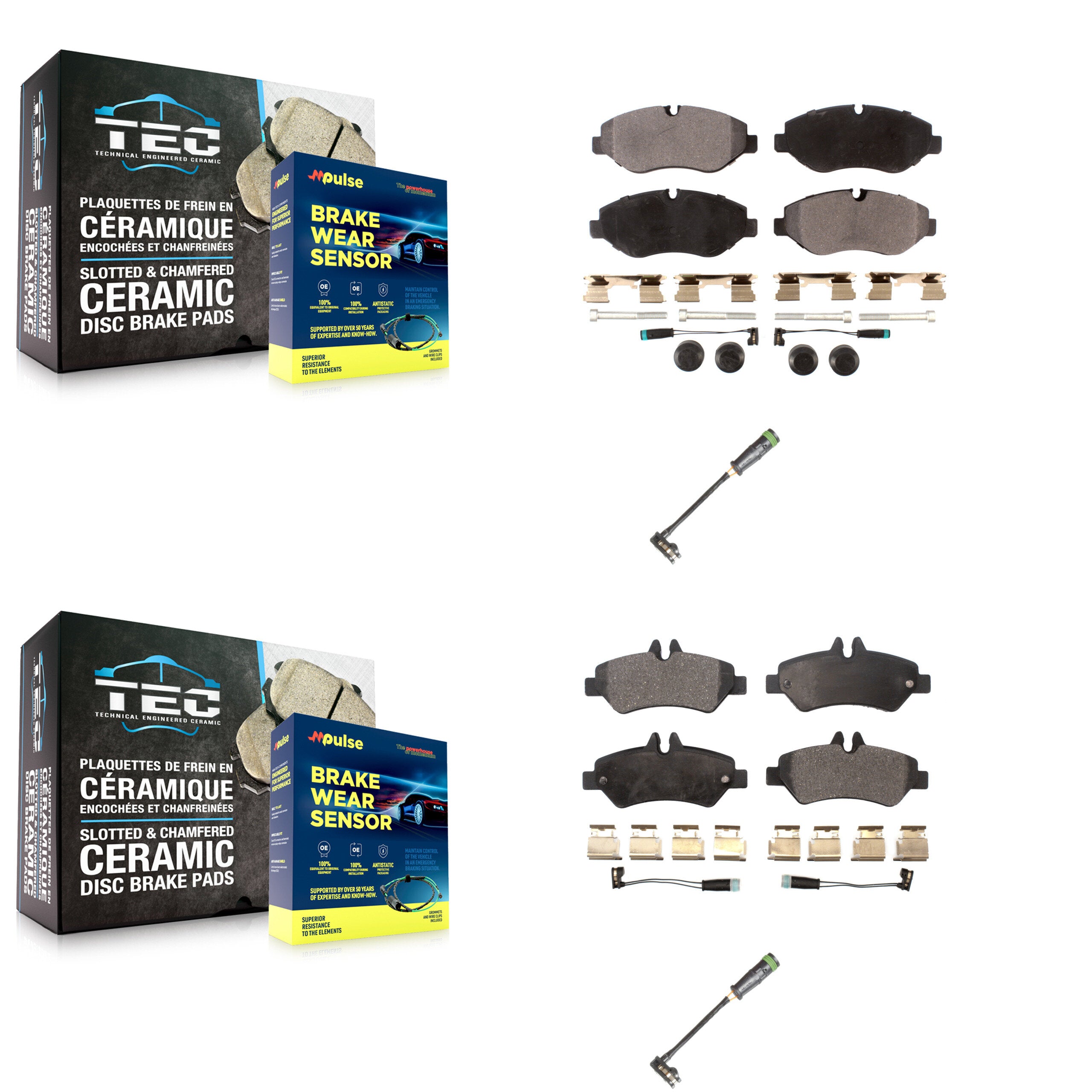 Front Rear Ceramic Brake Pad & Extra Wear Sensor Kit For 10-18 Freightliner Sprinter 2500 KTW-101414