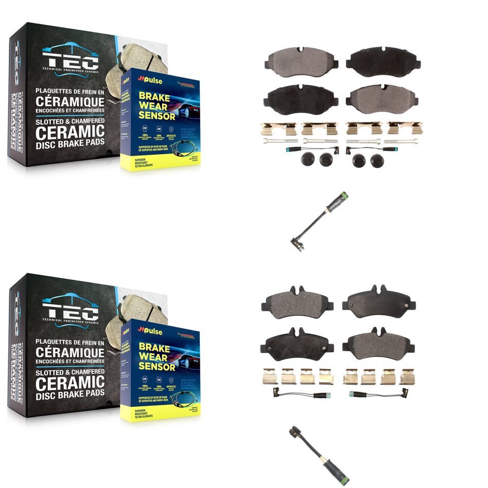 Front Rear Ceramic Disc Brake Pads & Extra Wear Sensor Kit For Freightliner Sprinter 2500 KTW-101417