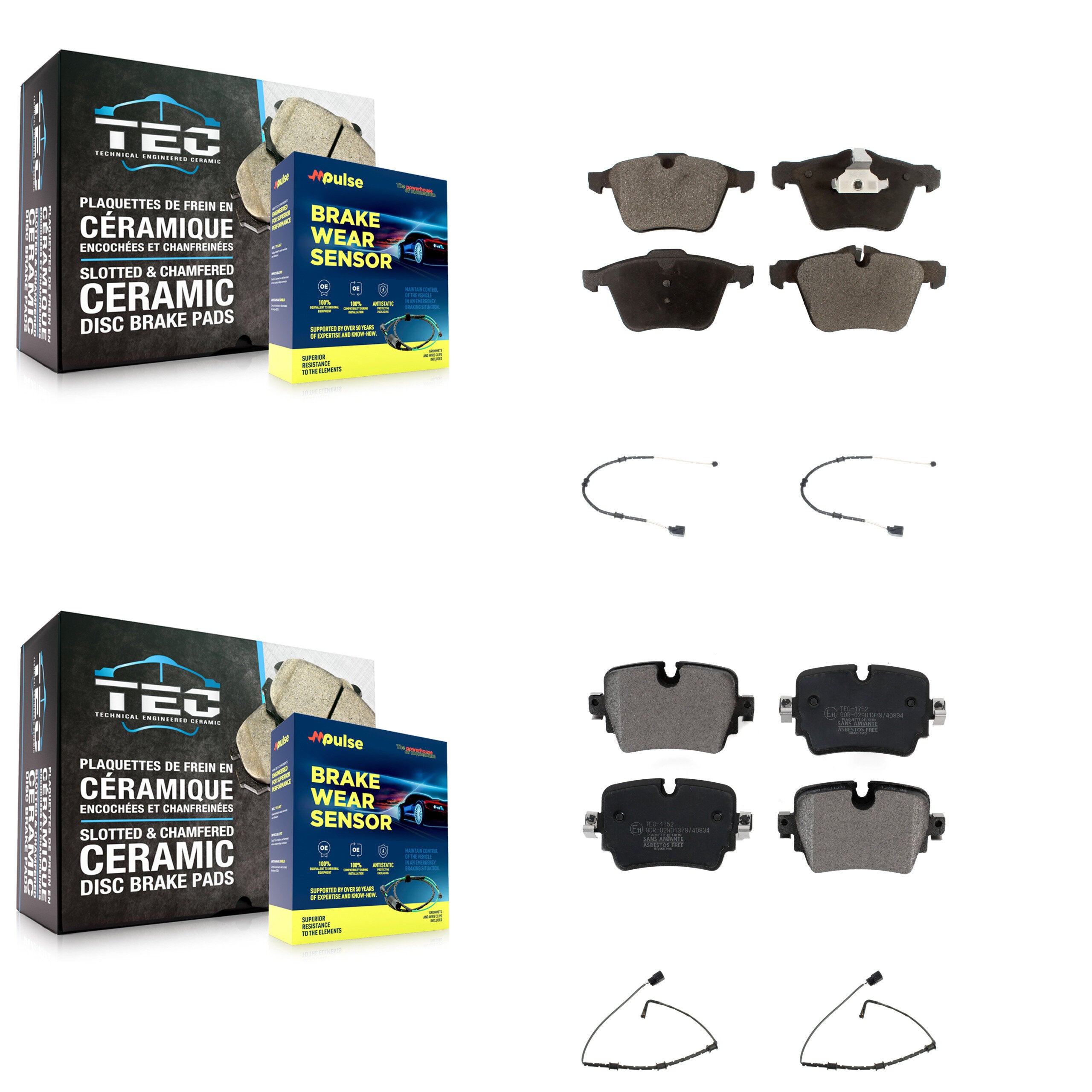 Front Rear Ceramic Brake Pad Wear Sensor Kit For Jaguar XJ RWD with 3.0L Disc rear brakes KTW-101447