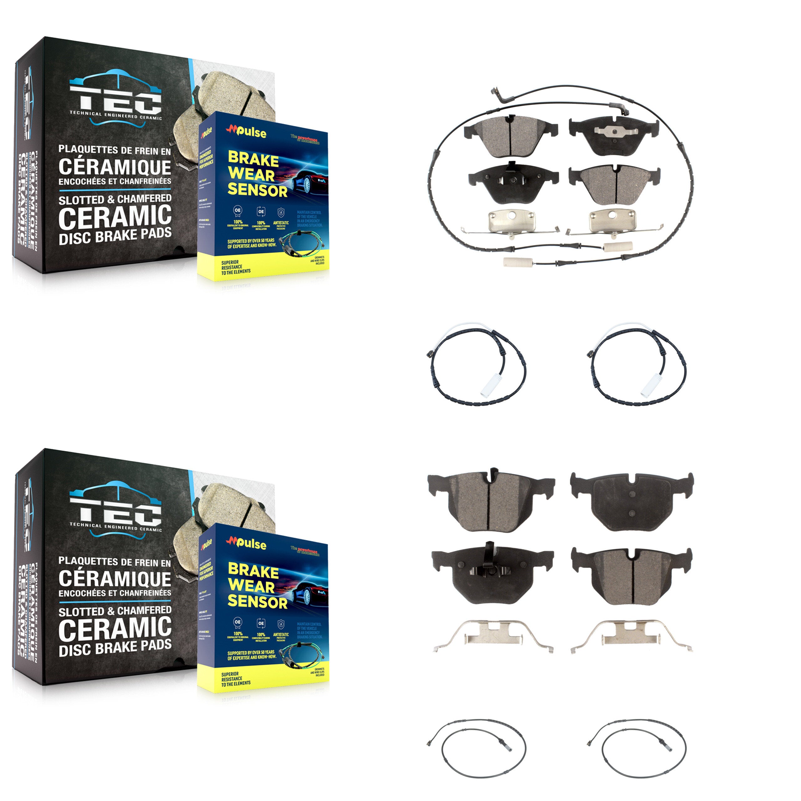 Front Rear Ceramic Disc Brake Pads And Extra Wear Sensors Kit For BMW 335i xDrive KTW-101448