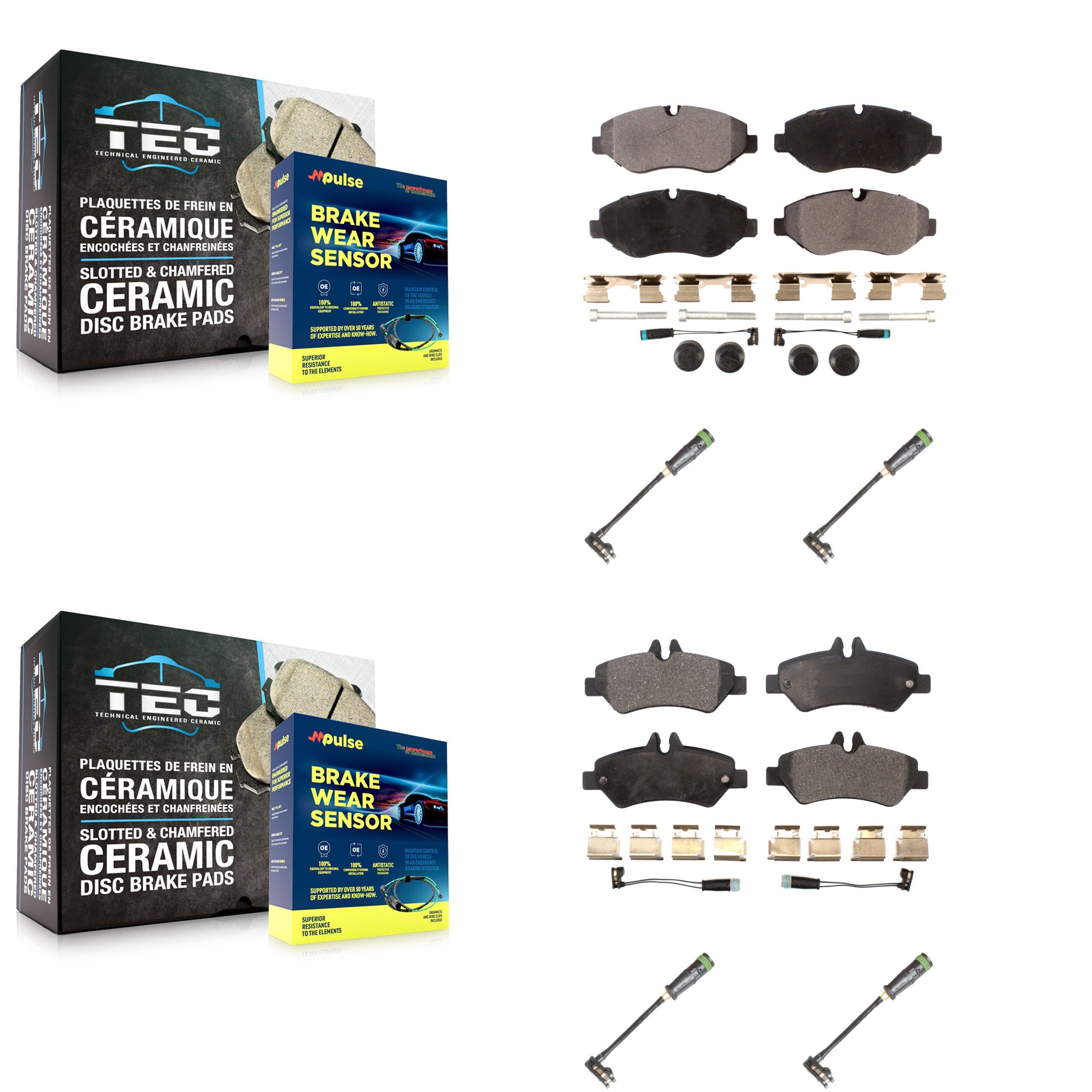Front Rear Ceramic Brake Pad & Extra Wear Sensor Kit For 10-18 Freightliner Sprinter 2500 KTW-101459