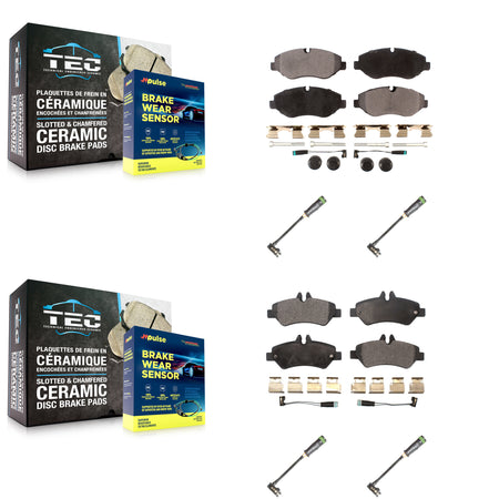 Front Rear Ceramic Brake Pad & Extra Wear Sensor Kit For 10-18 Freightliner Sprinter 2500 KTW-101459