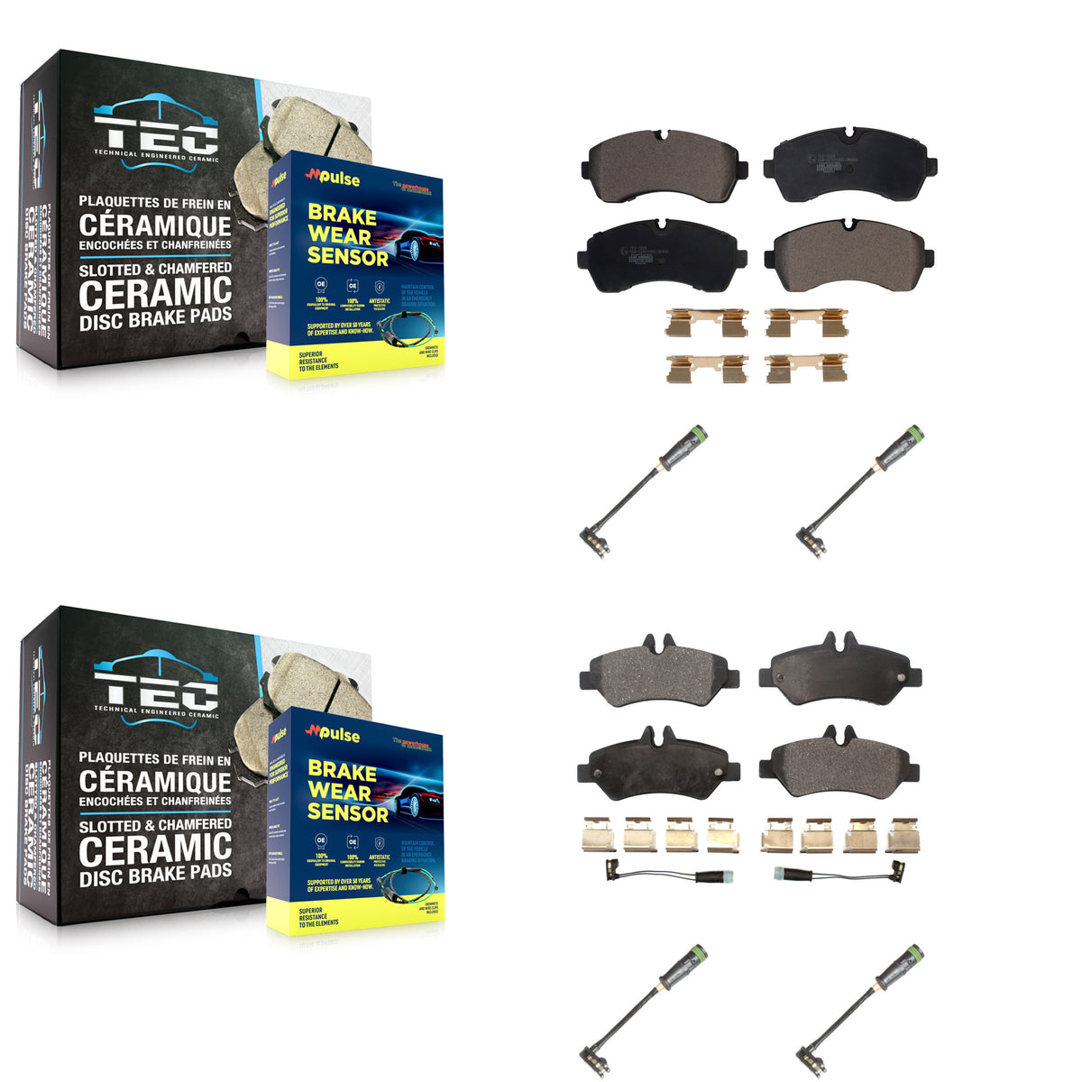 Front Rear Ceramic Disc Brake Pads & Extra Wear Sensor Kit For Freightliner Sprinter 3500 KTW-101460