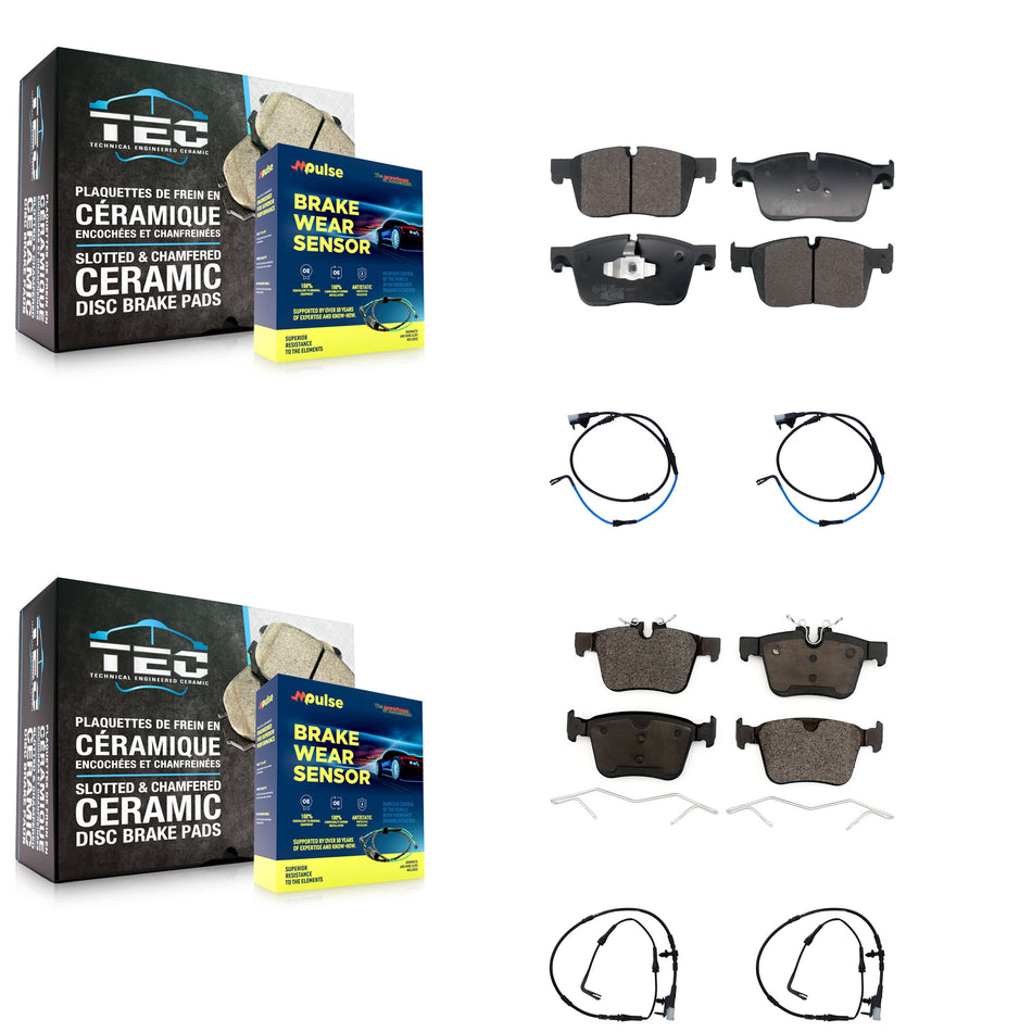 Front Rear Ceramic Disc Brake Pads And Wear Sensors Kit For 2017 Jaguar XE XF KTW-101527