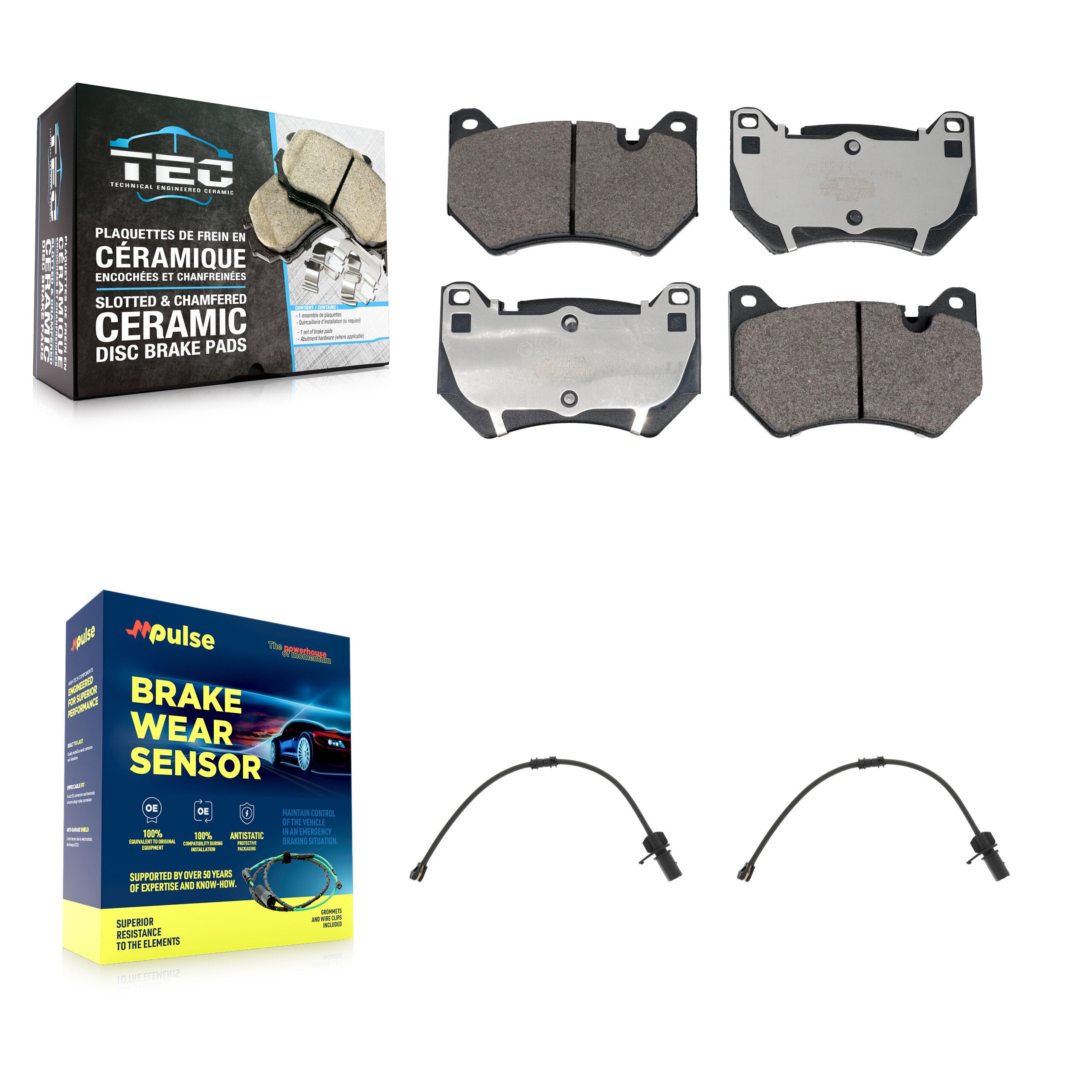 Front Ceramic Disc Brake Pads And Wear Sensors Kit For Audi Q5 2.0L KTW-101560
