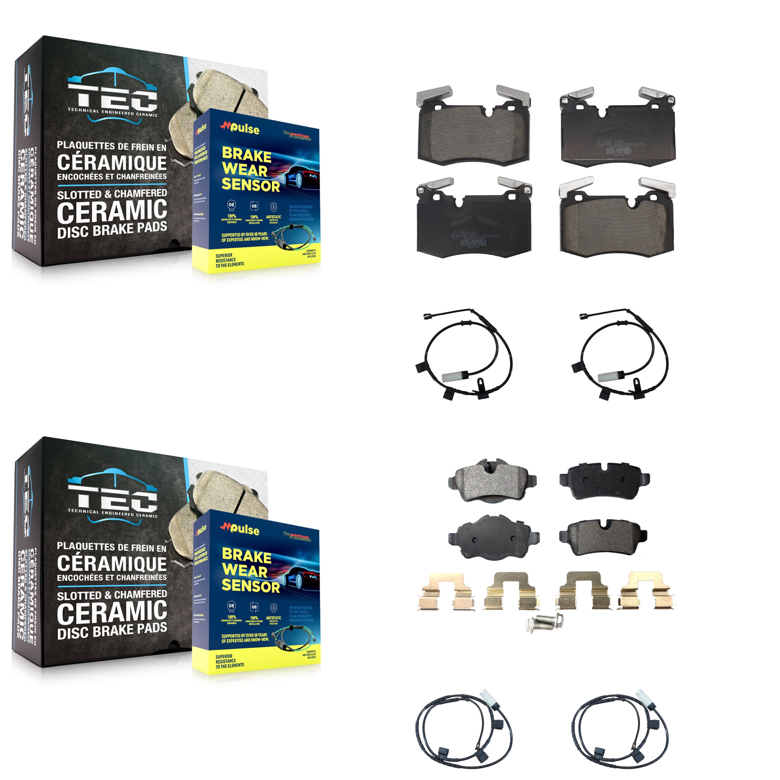 Front Rear Ceramic Disc Brake Pads And Wear Sensors Kit For Mini Cooper KTW-101604