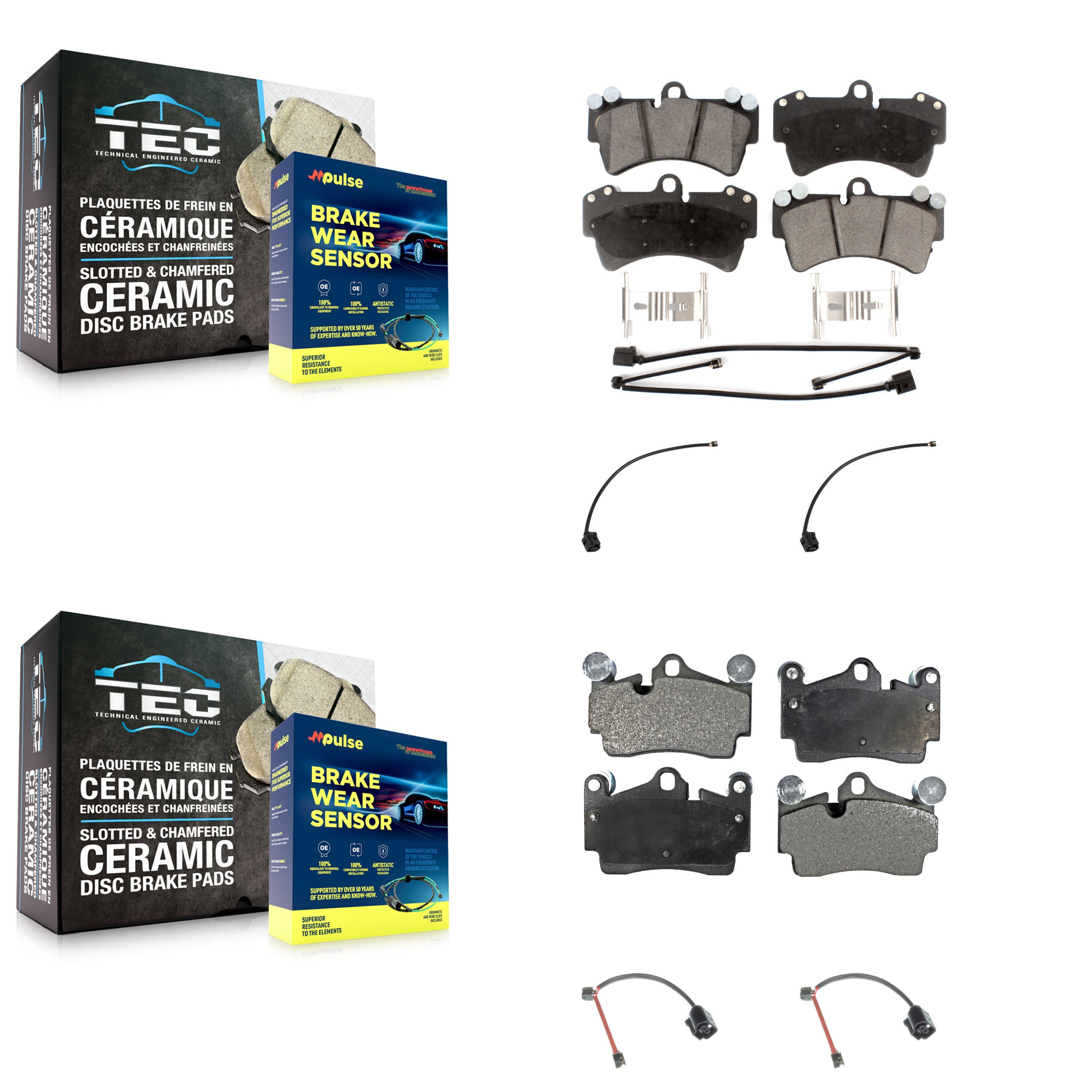 Front Rear Ceramic Disc Brake Pads And Extra Wear Sensors Kit For Audi Q7 KTW-101610