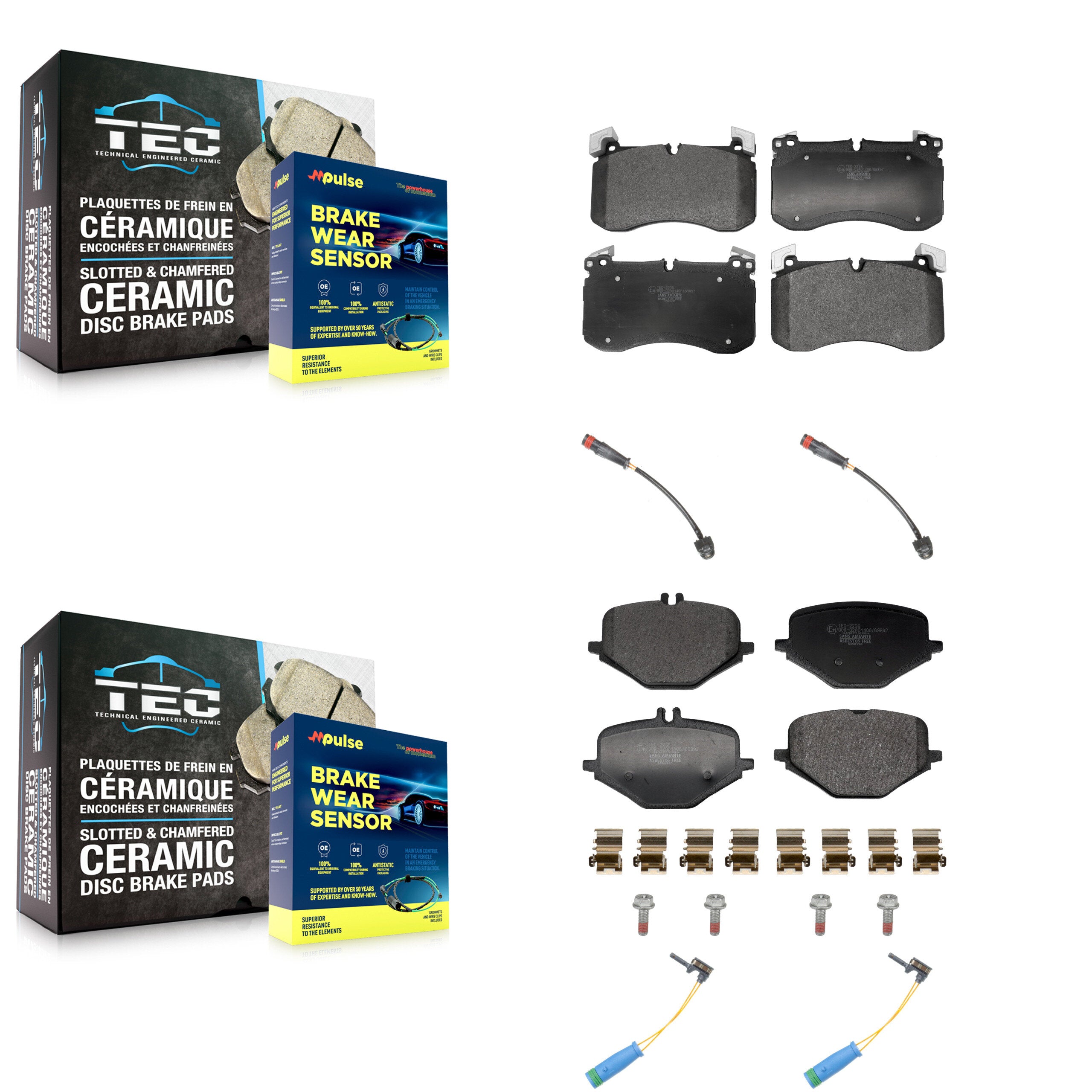 Front Rear Ceramic Brake Pad And Wear Sensor Kit For 2019-2022 Mercedes-Benz G63 AMG 4.0L KTW-101614
